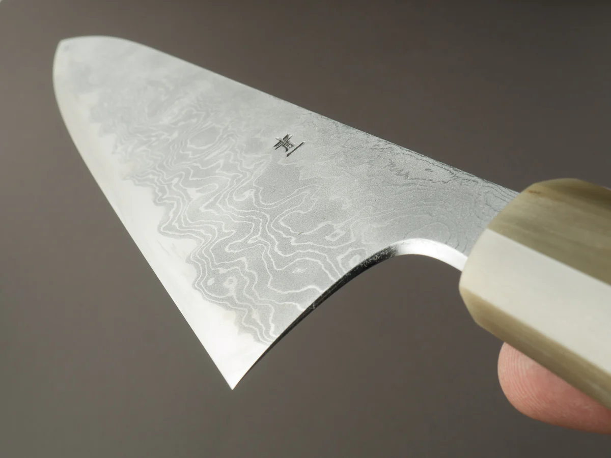 Hitohira - Tanaka x Yohei - Blue #1 Damascus - 240mm Gyuto - Taihei Makassar Ebony Handle - Image 10