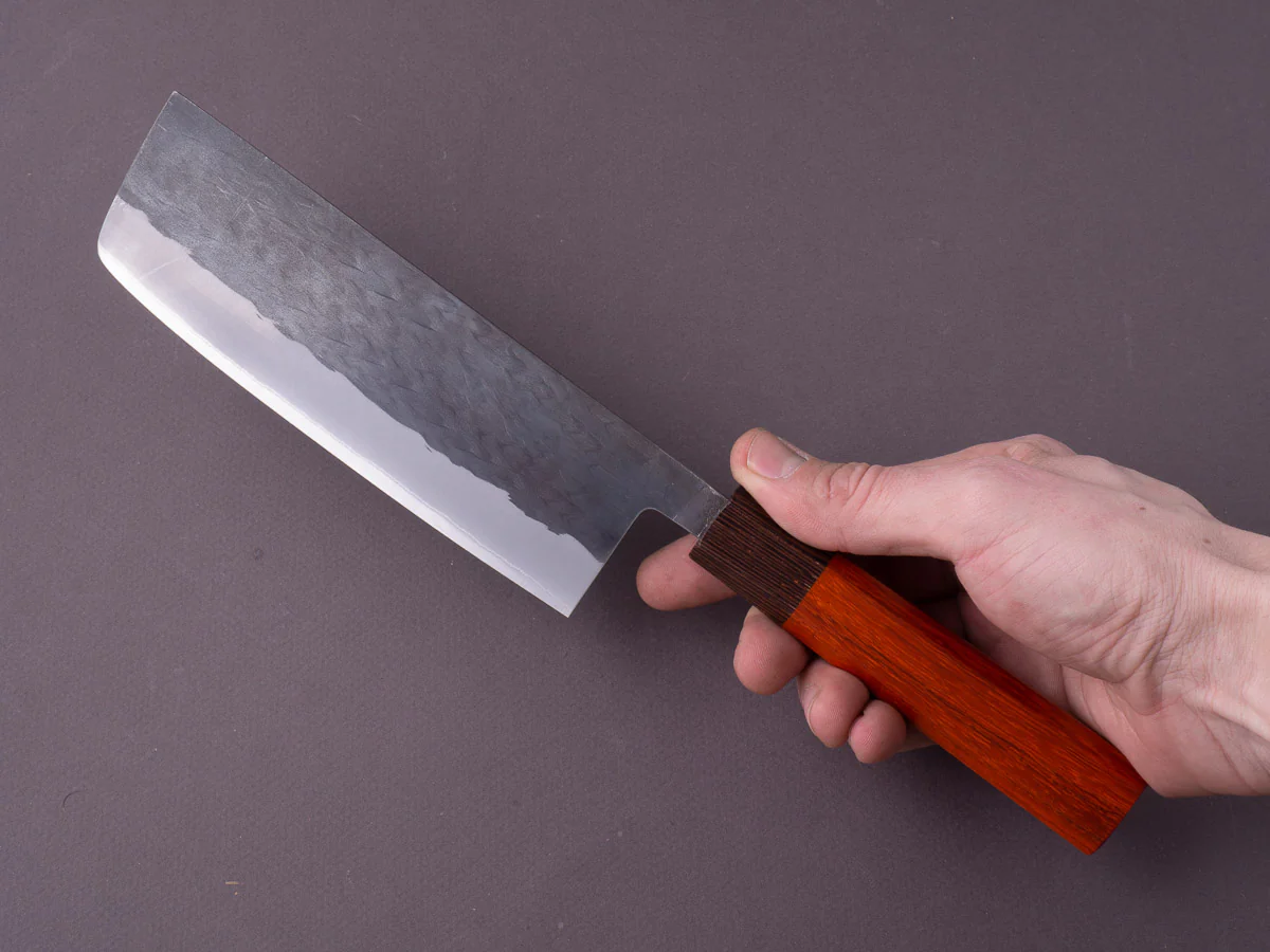 Hitohira - TD - Blue #2 - Stainless Clad - Kurouchi - Nakiri - 165mm - Padauk Handle - Image 6