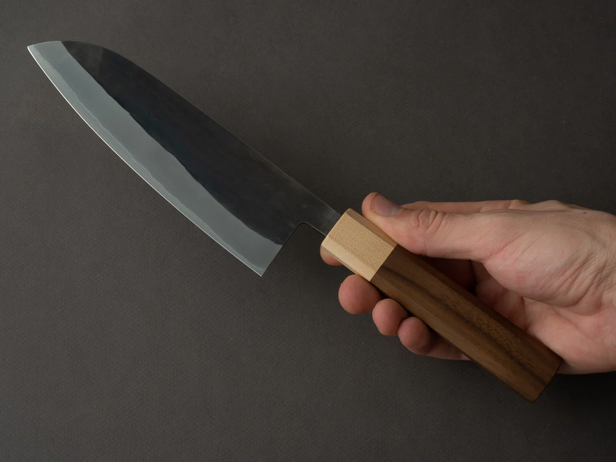 Hitohira - TD - Blue #2 - Stainless Clad - Kurouchi - Santoku - 165mm - Walnut Handle - Image 3