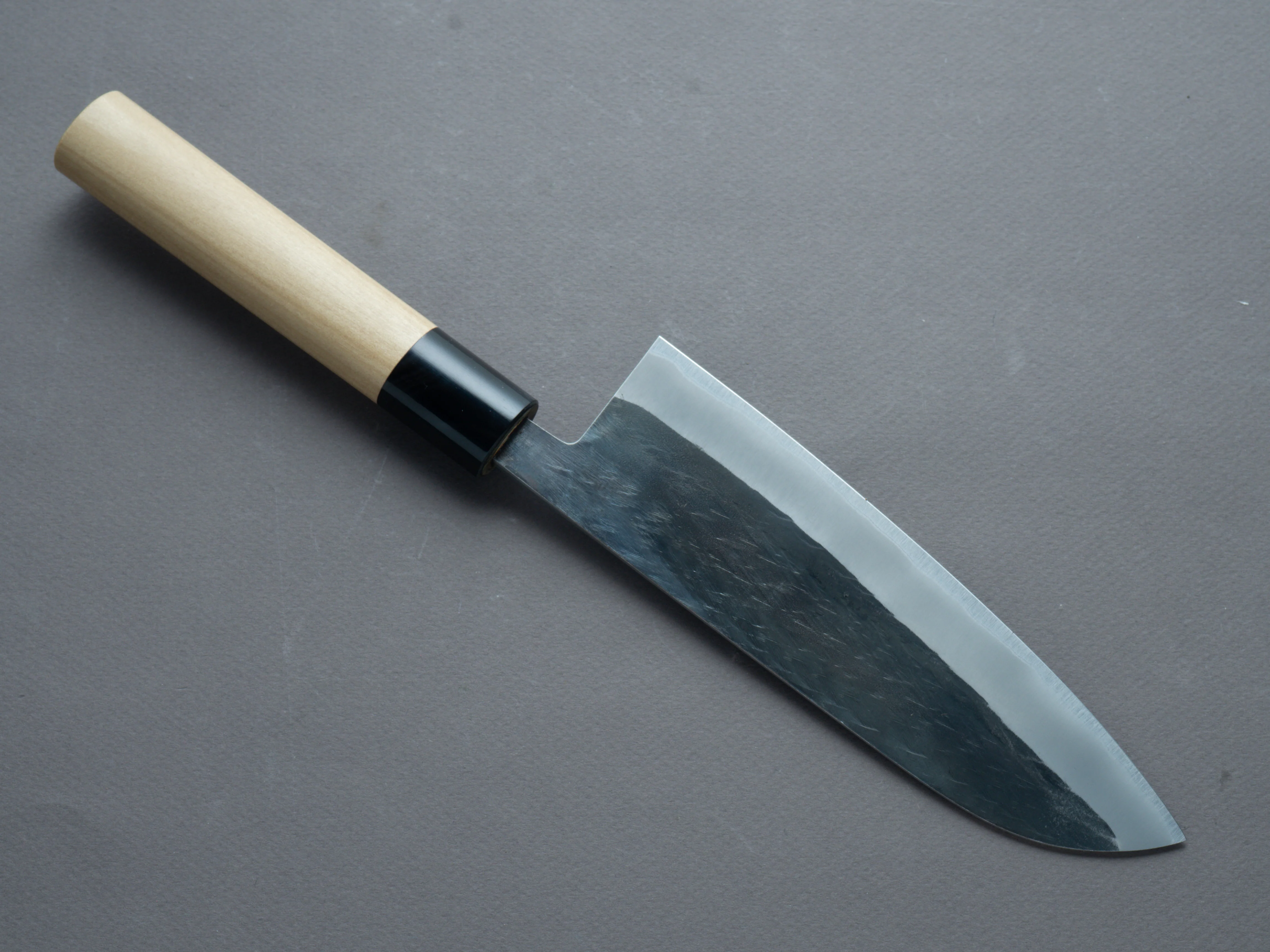 Hitohira - TD - Blue #2 - Stainless Clad - Kurouchi - Santoku - 165mm - Magnolia Handle (D-Shape) - Image 2