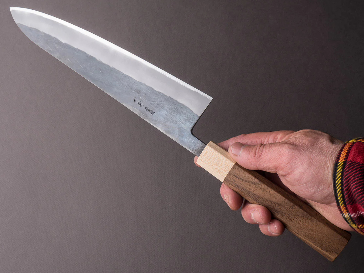 Hitohira - TD - Blue #2 - Stainless Clad - Kurouchi - Gyuto - 240mm - Walnut Handle - Image 5