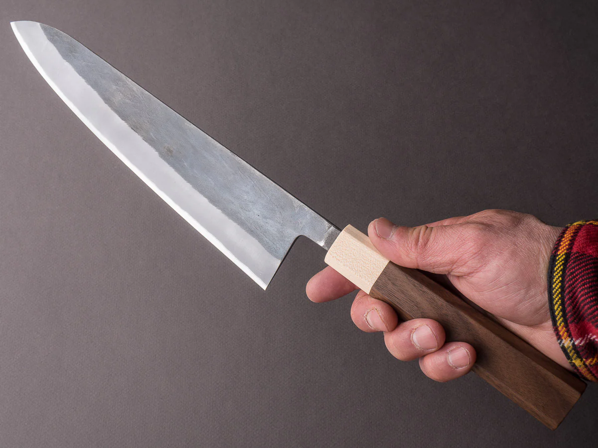 Hitohira - TD - Blue #2 - Stainless Clad - Kurouchi - Gyuto - 240mm - Walnut Handle - Image 6