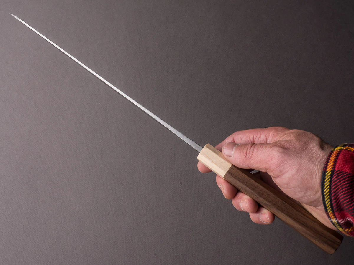 Hitohira - TD - Blue #2 - Stainless Clad - Kurouchi - Gyuto - 240mm - Walnut Handle - Image 7