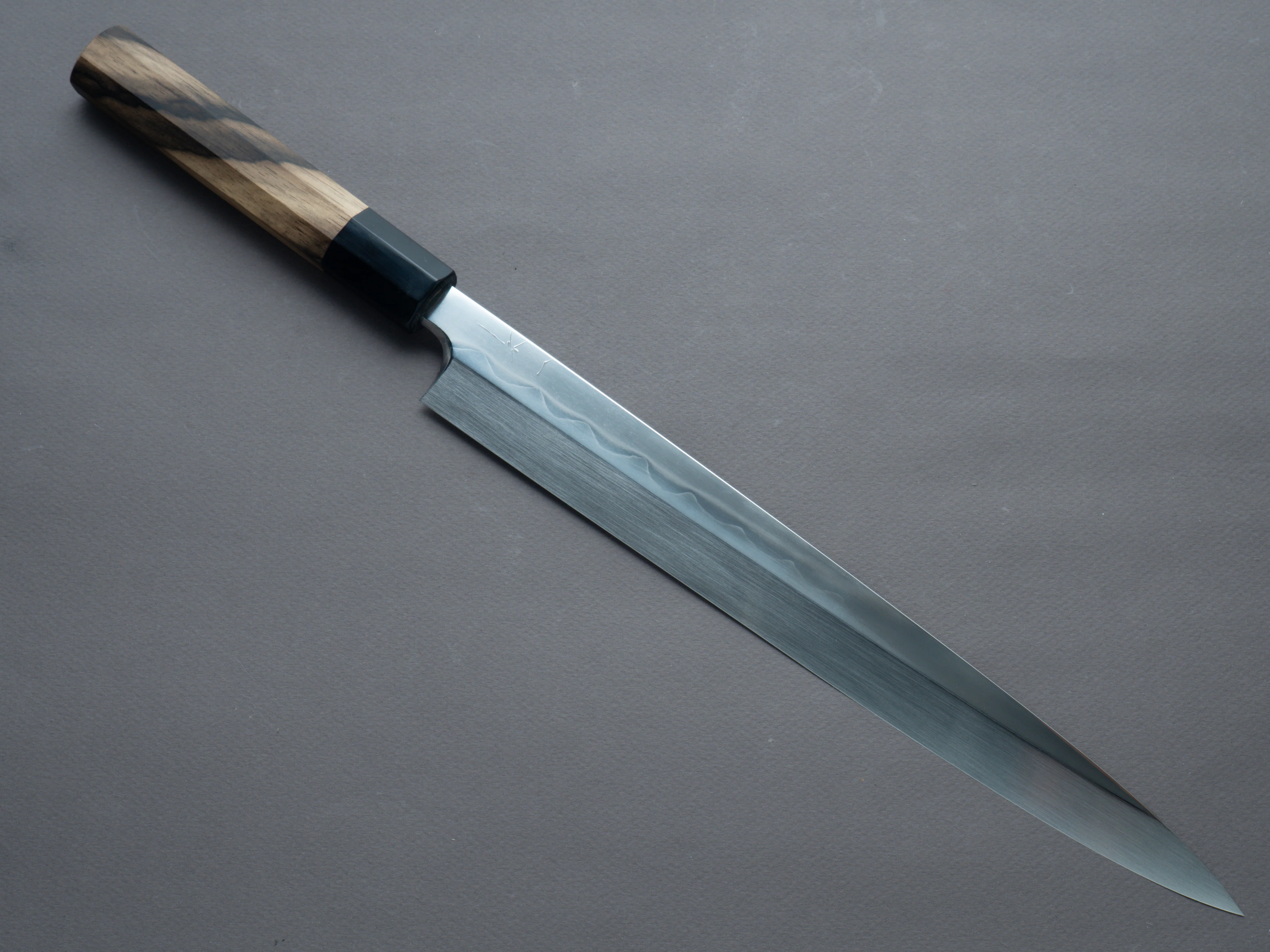 Hitohira - Togashi Mizu Honyaki - Blue #1 Tanryumon - 300mm Yanagiba - Kurokaki Persimmon Handle (w/ saya) - Image 2