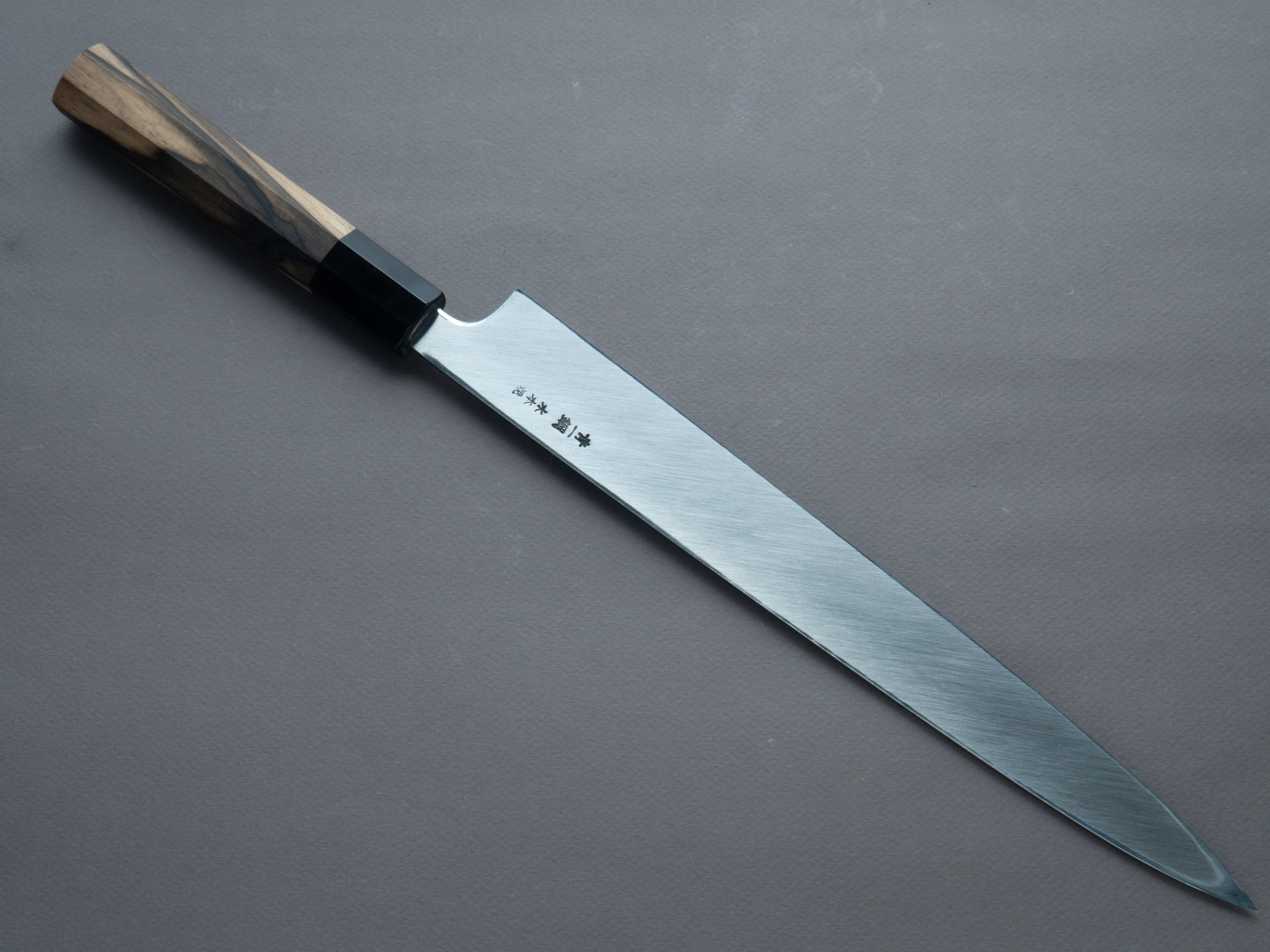 Hitohira - Togashi Mizu Honyaki - Blue #1 Tanryumon - 300mm Yanagiba - Kurokaki Persimmon Handle (w/ saya) - Image 3