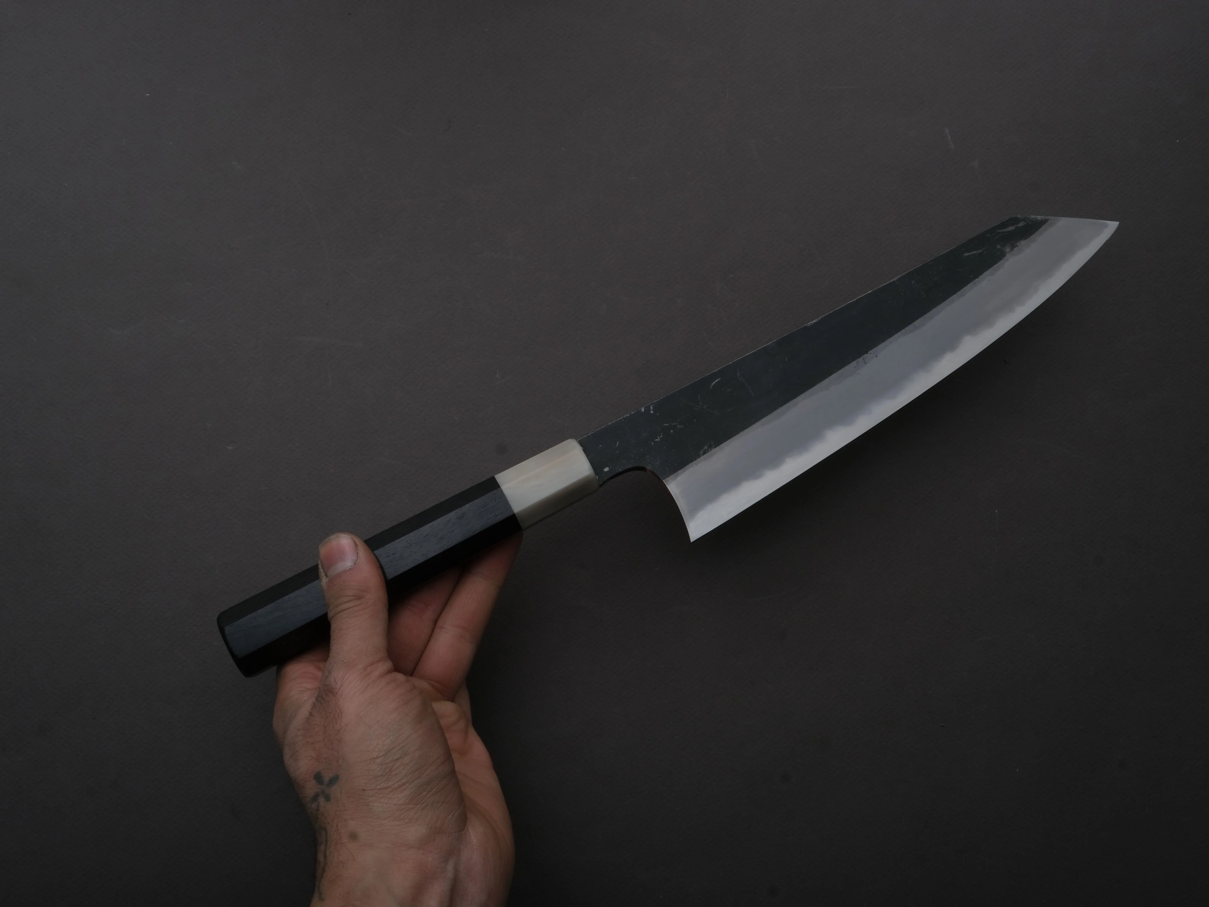 Hitohira - Togashi - Blue #2 - Kurouchi - Kiritsuke Gyuto - 240mm - Ebony Handle - Image 3
