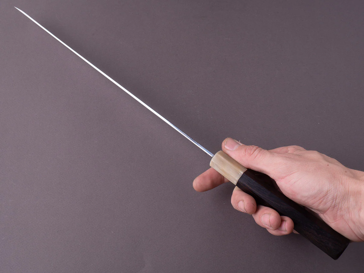 Hitohira - Togashi - White #1 - 300mm Sakimaru Yanagiba - Ebony Handle - Mirror Polished - Image 9