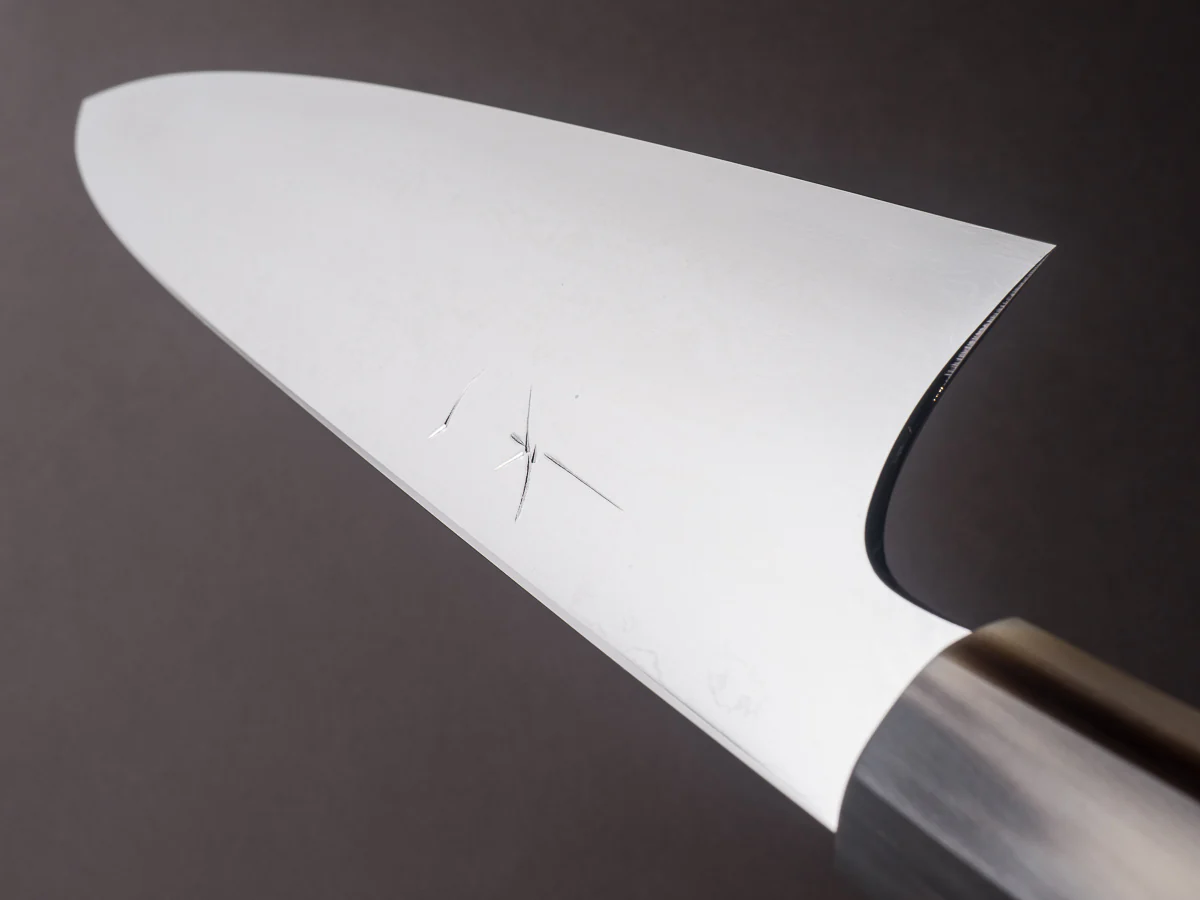 Hitohira - Togashi - White #1 - Damascus - 240mm Gyuto - Ebony Handle - Image 10