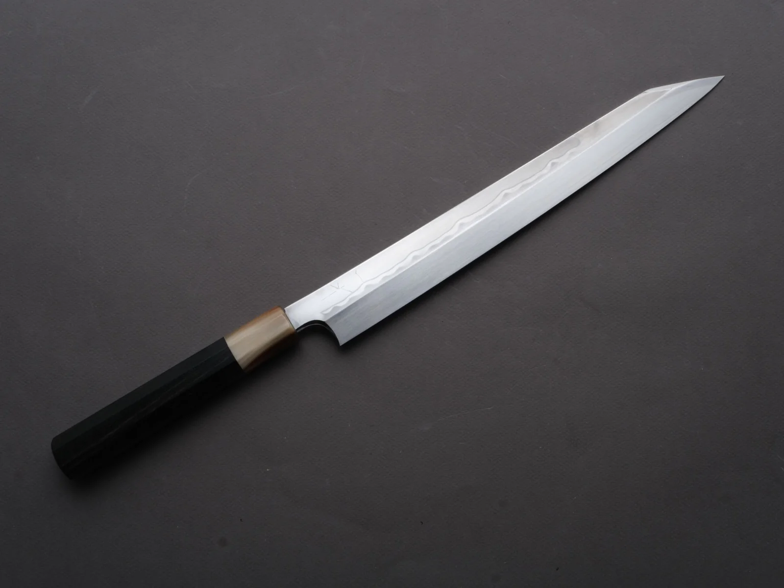 Hitohira - Togashi - White #1 - Sanbonsugi Mizu Honyaki - Kiritsuke Yanagiba - 300mm - Taihei Makassar Ebony Handle (Saya) - Image 2