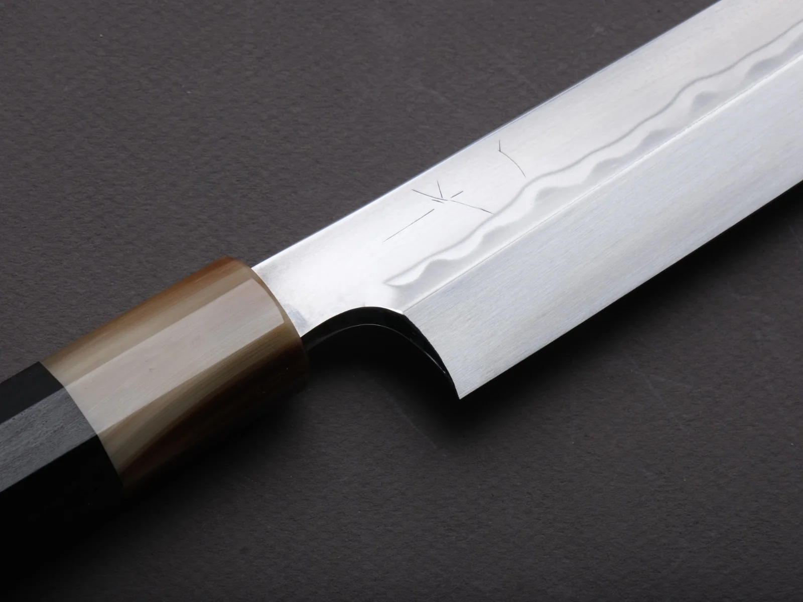 Hitohira - Togashi - White #1 - Sanbonsugi Mizu Honyaki - Kiritsuke Yanagiba - 300mm - Taihei Makassar Ebony Handle (Saya) - Image 6