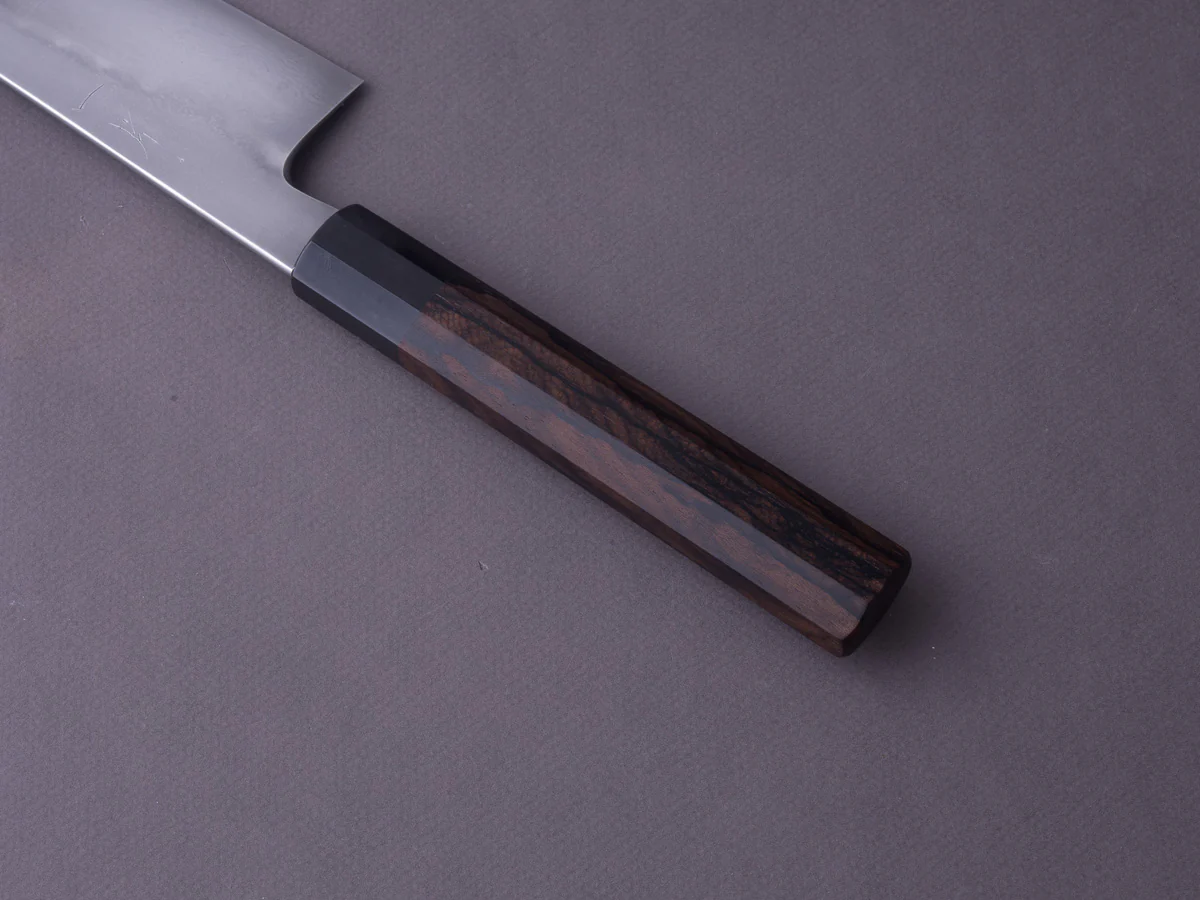 Hitohira - Togashi x Yohei - Blue #1 Mizu Honyaki - 240mm Gyuto - Ziricote Wood Handle - Saya - Image 8