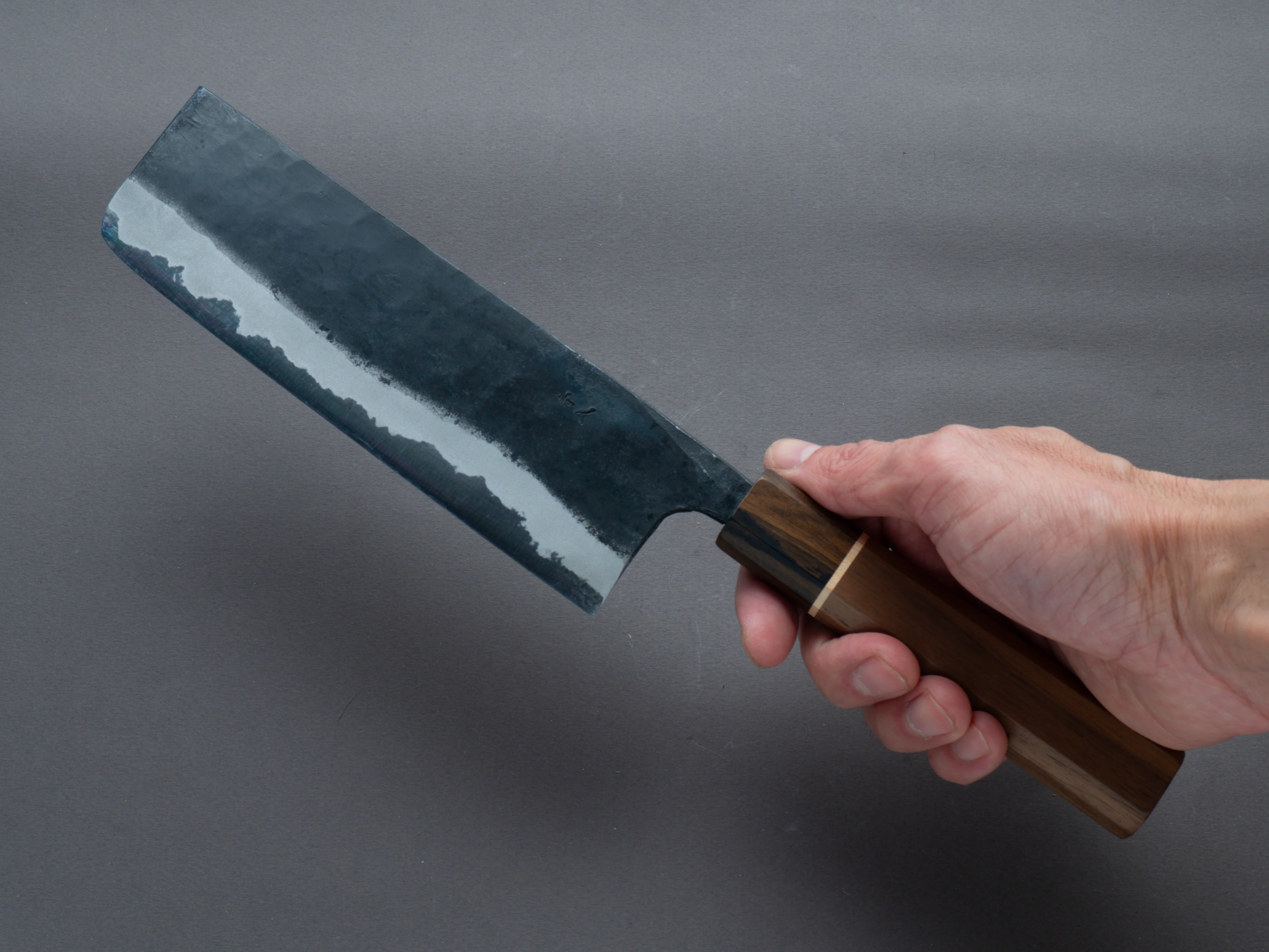 Hitohira - Tosa - Kurouchi - Blue #2 - 170mm Nakiri - Walnut Handle (Ziricote Ferrule) - Image 6