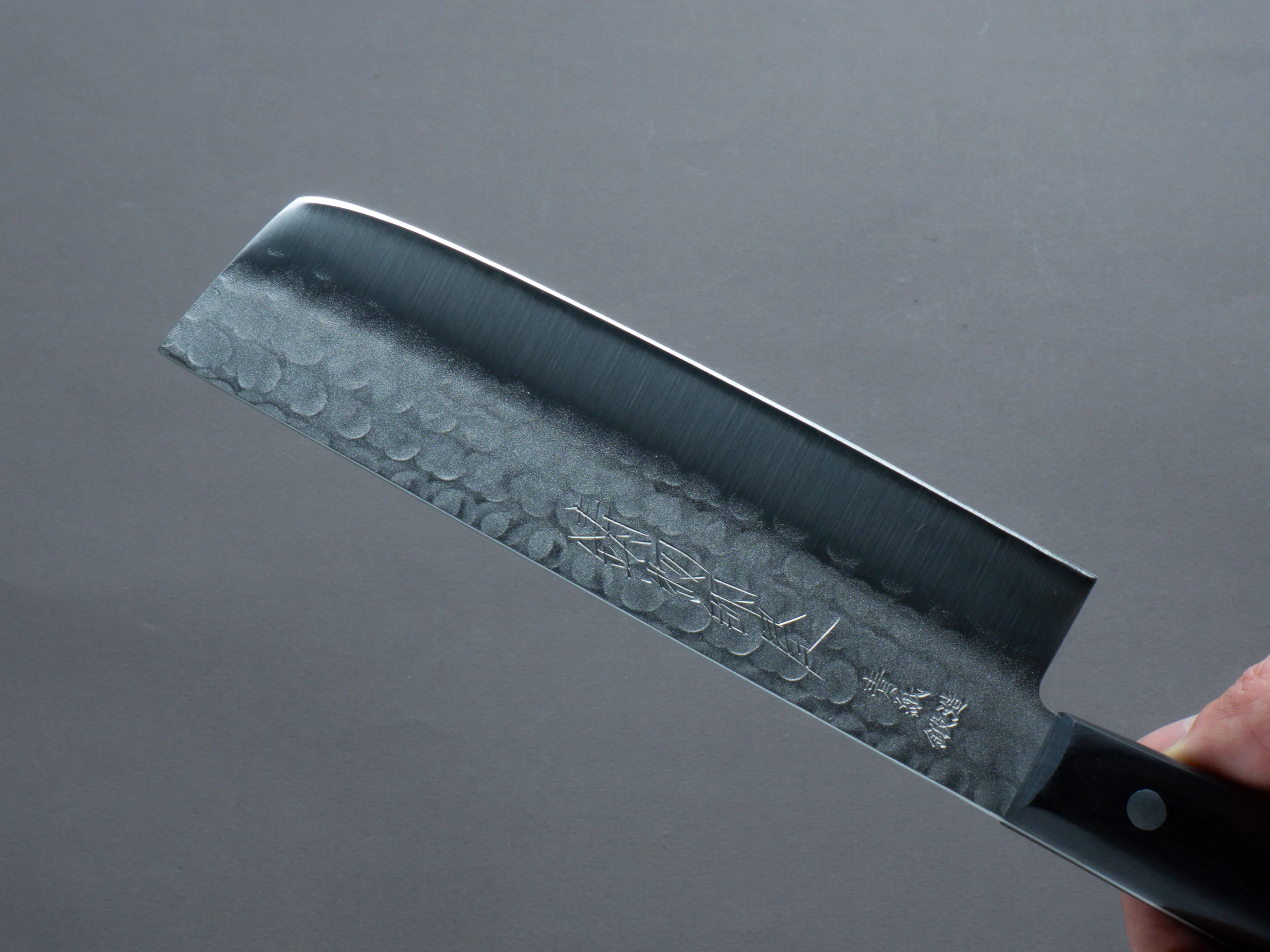 Hitohira - Imojiya - Kuma - Blue #2 - Nashiji - Tsuchime - Nakiri - 160mm - Western Pakka Handle - Image 4