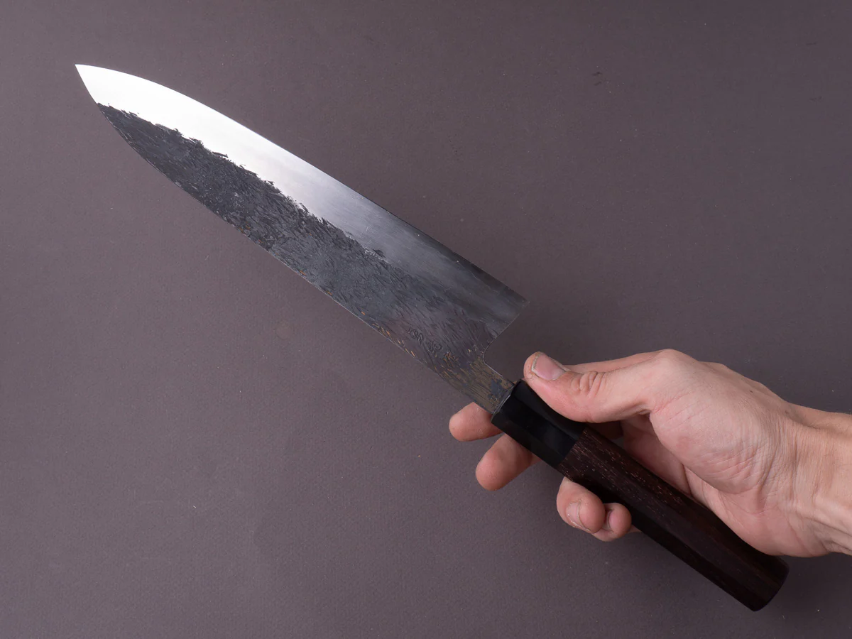 Isamitsu - Super Blue Stainless Clad - Kurouchi - 240mm Gyuto - Taihei Rosewood Handle - Image 8