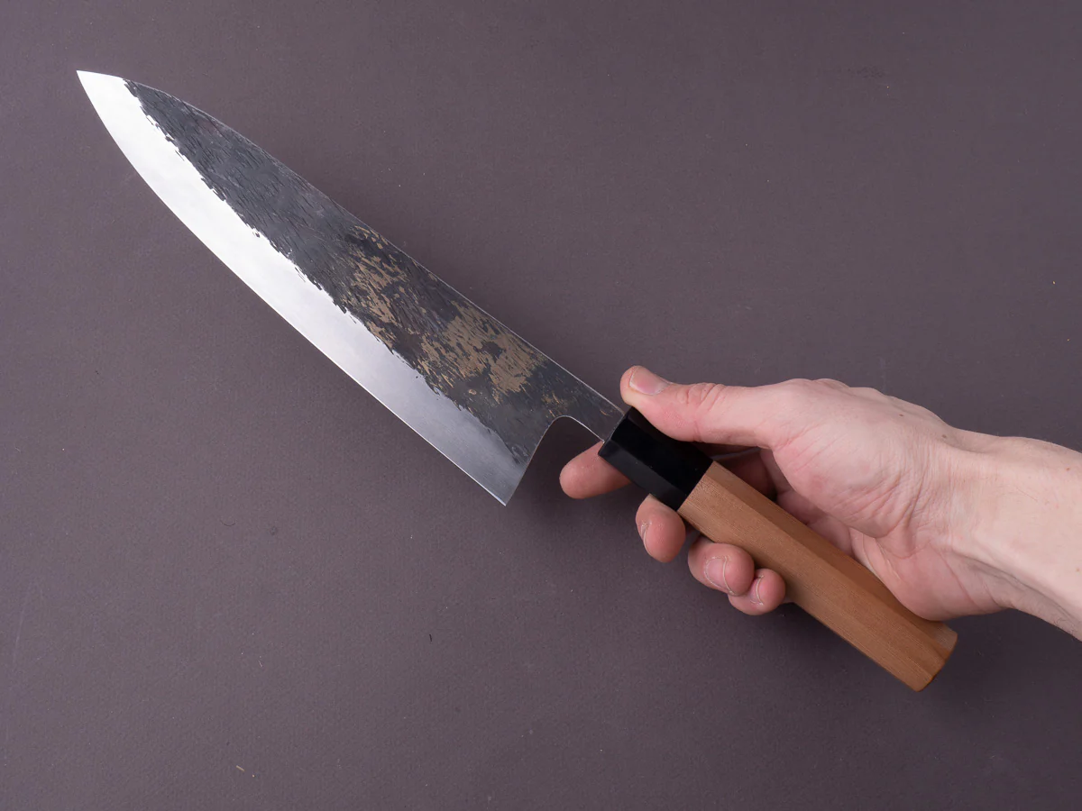 Isamitsu - White #1 Stainless Clad - Kurouchi - 240mm Gyuto - Yakusugi Cedar Handle - Image 6