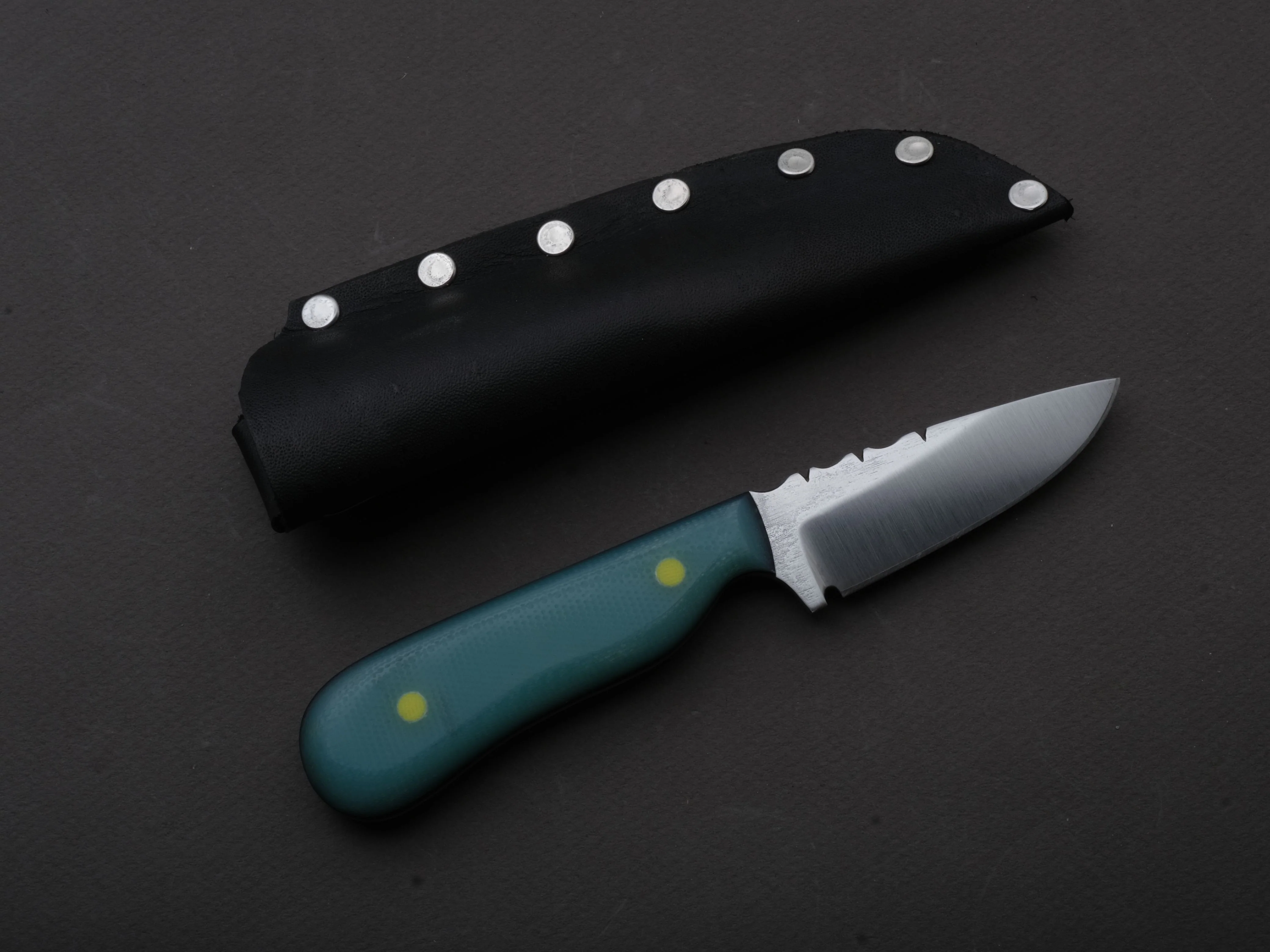 Jordan Kepler - Fixed Blade - Small Ridge Runner - 80CrV2 - Satin - 2.75" - Turquoise Micarta Handle - Image 4