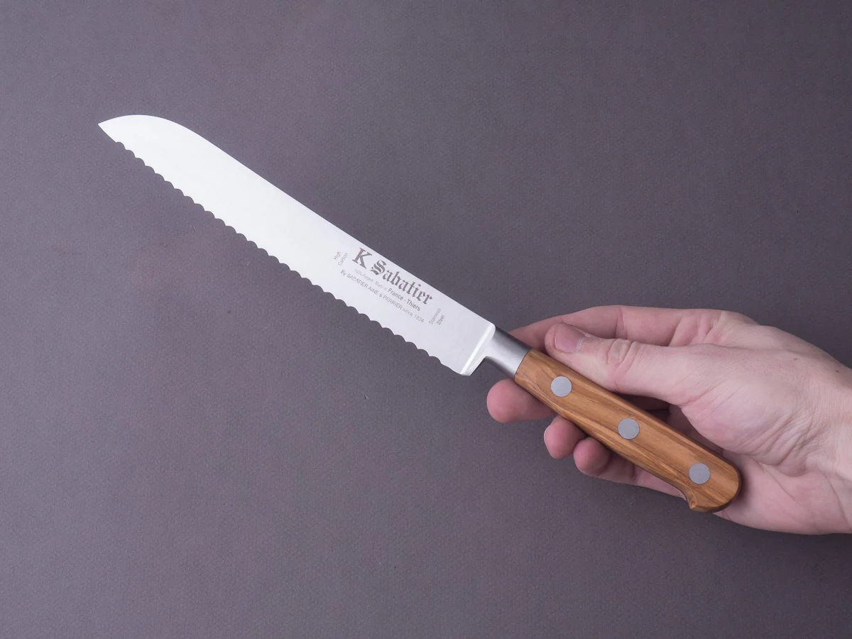 K Sabatier - Authentique - Stainless - Bread Knife - 8" - Olivewood Handle