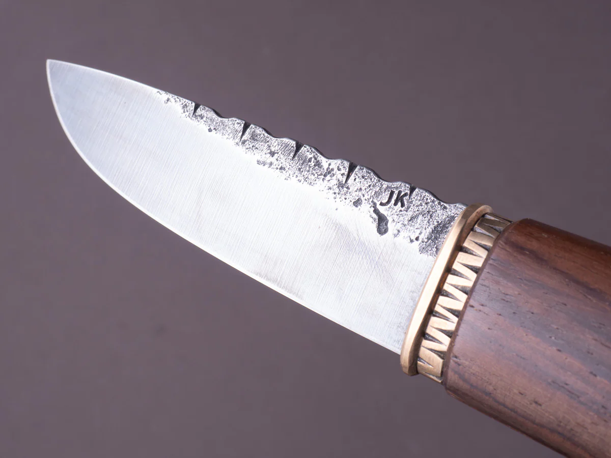 Jordan Kepler - Fixed Blade - Belt Knife - 80CRV2 - 90mm - Rosewood Handle w/ Bronze Fittings - Leather Belt Sheath - Image 3