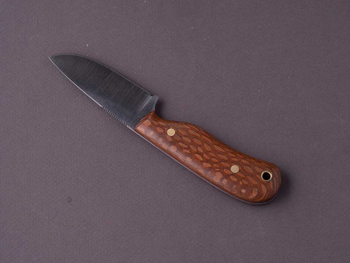 Jordan Kepler - Fixed Blade - Ridge Runner - 80CRV2 -  70mm - Lacewood Handle - Leather Pocket Clip - Image 5