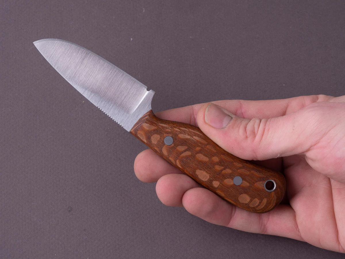 Jordan Kepler - Fixed Blade - Ridge Runner - 80CRV2 -  70mm - Lacewood Handle - Leather Pocket Clip - Image 7