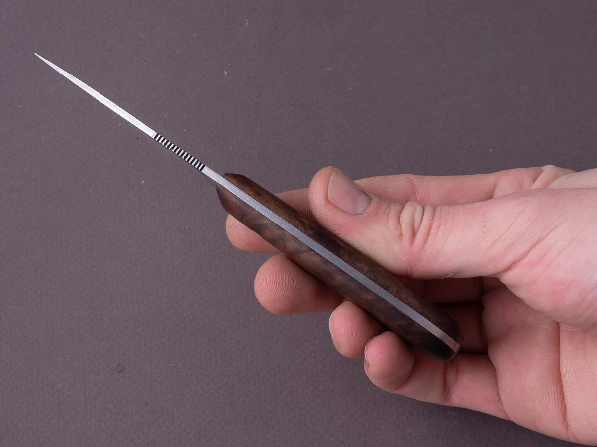 Jordan Kepler - Fixed Blade - Ridge Runner - 80CRV2 - 70mm - Walnut Handle - Leather Pocket Clip - Image 8