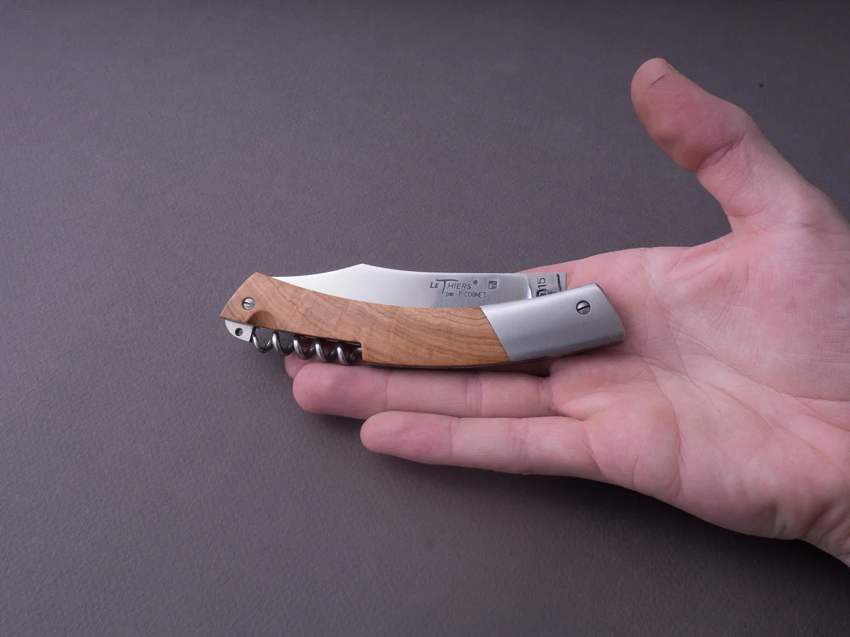 Cognet - Le Theirs - 10 mm Folding Knife - Olive Wood Handle w/ Worm - Image 4