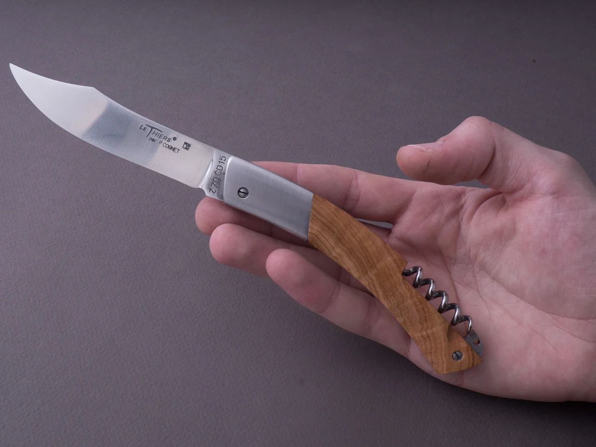 Cognet - Le Theirs - 10 mm Folding Knife - Olive Wood Handle w/ Worm - Image 5