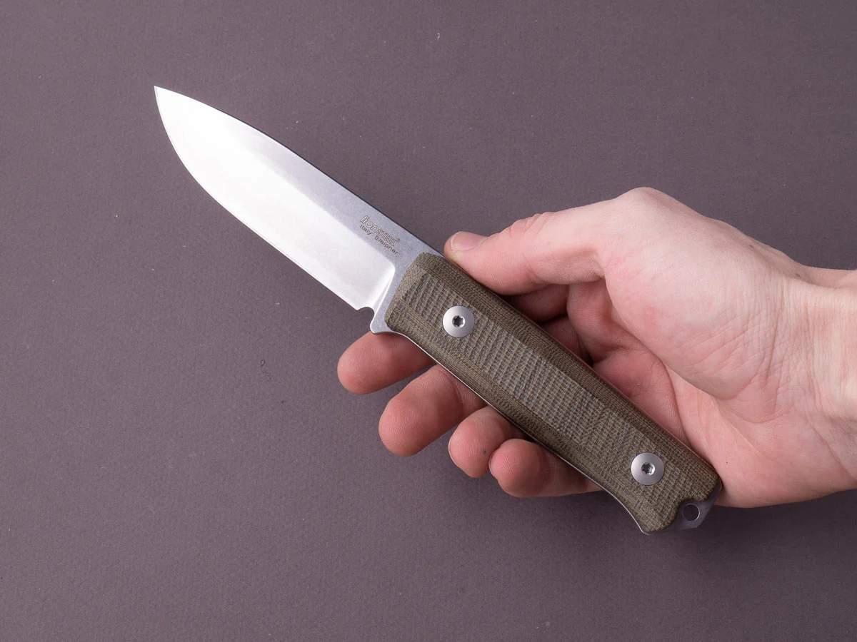 lionSTEEL - Fixed Blade - B40 - 100mm - Sleipner - Green Canvas Micarta Handle - Stonewashed - Leather Sheath - Image 7