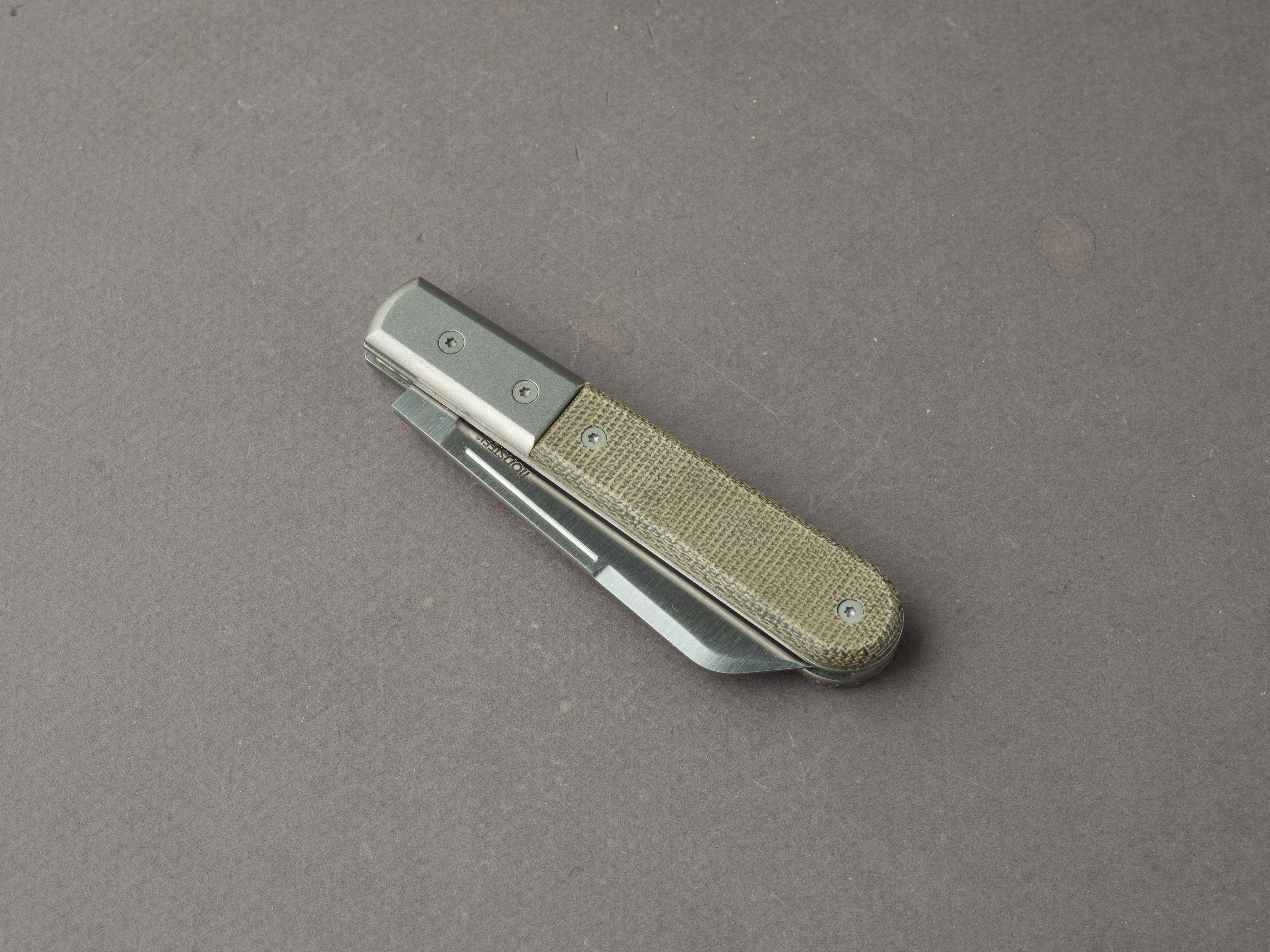 lionSTEEL - Folding Knife - Barlow - Dom - 65mm - M390 - Slip Joint - Green Canvas Micarta w/ Metal Bolster - Image 5