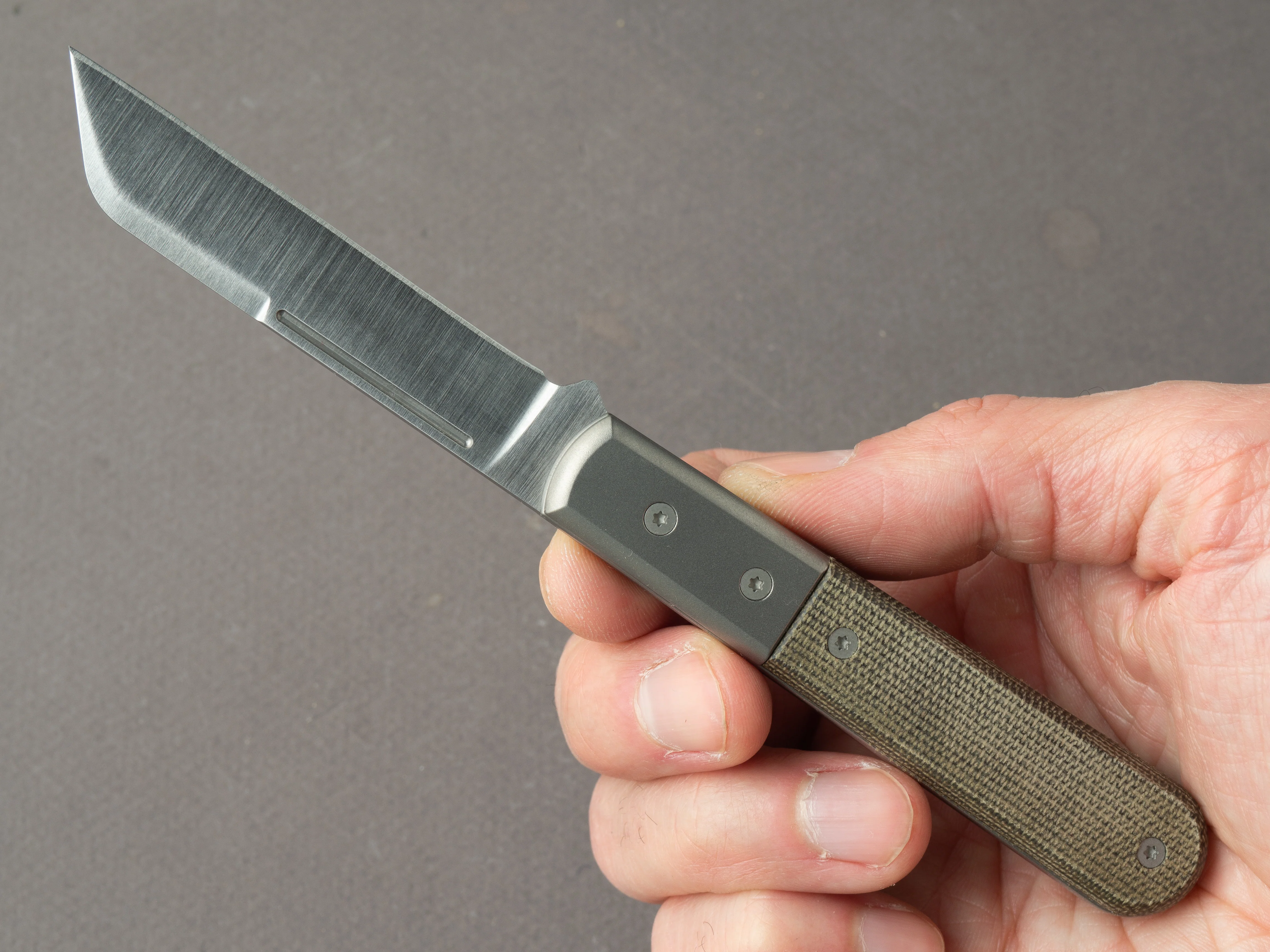 lionSTEEL - Folding Knife - Barlow - Dom - 65mm - M390 - Slip Joint - Green Canvas Micarta w/ Metal Bolster - Image 8