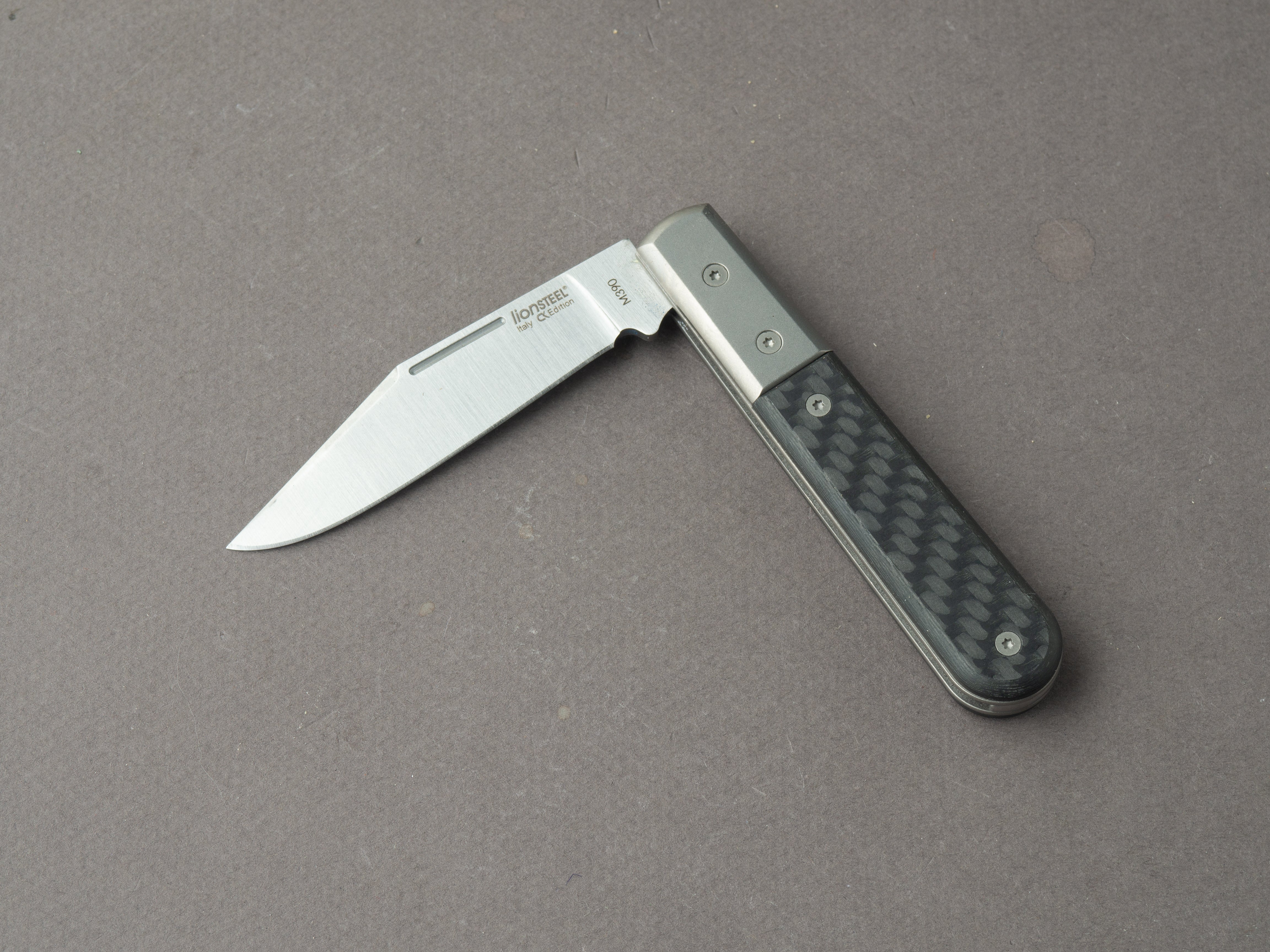 lionSTEEL - Folding Knife - Barlow - Shuffler - 65mm - M390 - Slip Joint - Carbon Fiber w/ Titanium Bolster