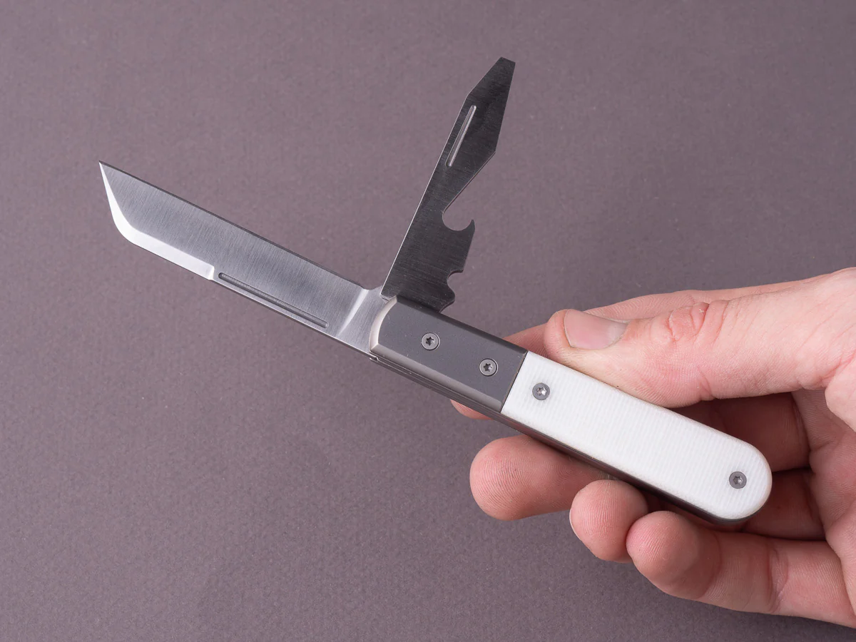 lionSTEEL - Folding Knife - Barlow - Dom & Bottle Opener - 65mm - M390 - Slip Joint - White Micarta Handle - Image 4