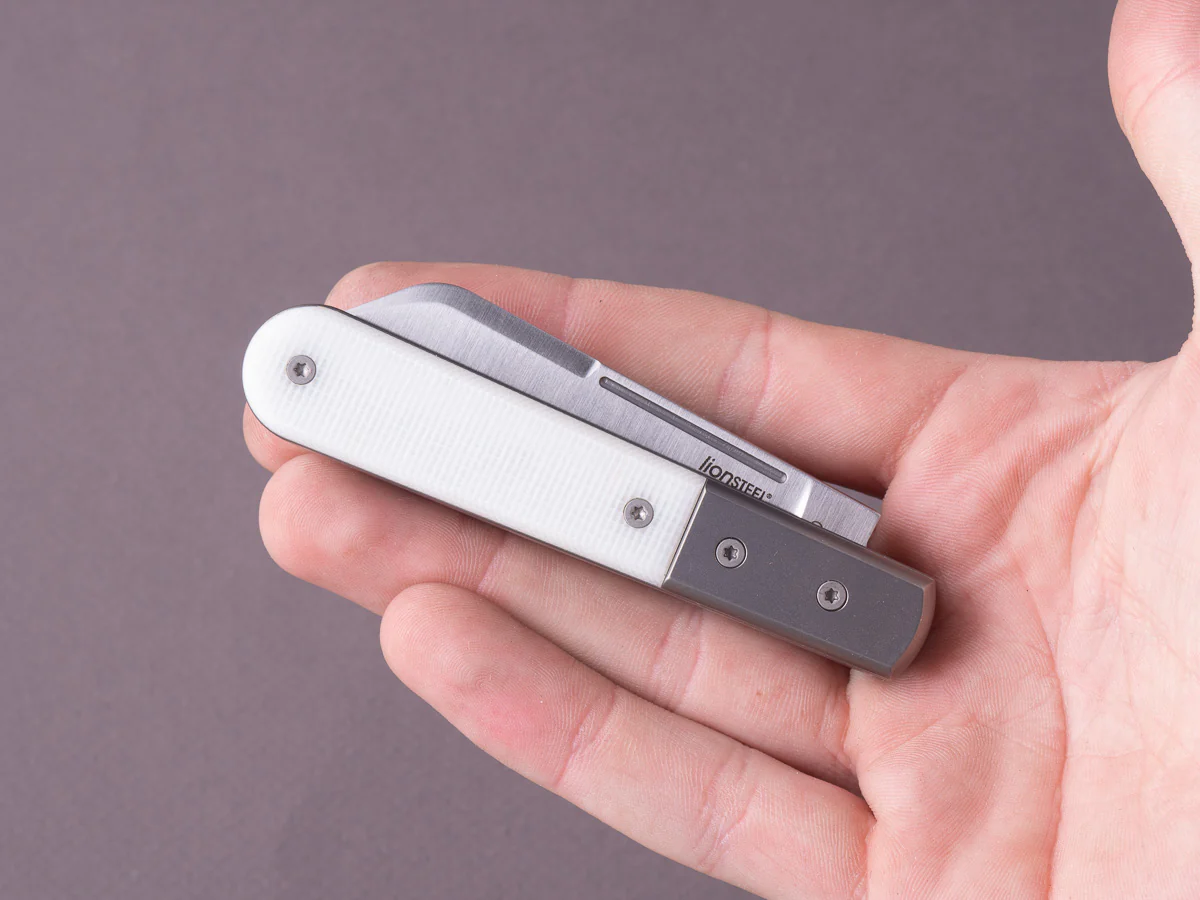 lionSTEEL - Folding Knife - Barlow - Dom & Bottle Opener - 65mm - M390 - Slip Joint - White Micarta Handle - Image 6