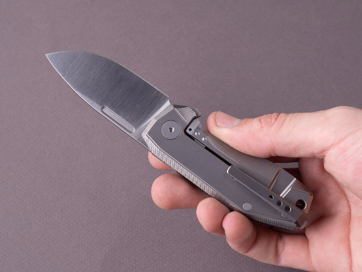 lionSTEEL - Folding Knife - Frame Lock - Nano - MagnaCut - 65mm - Green Canvas & Titanium - Image 6