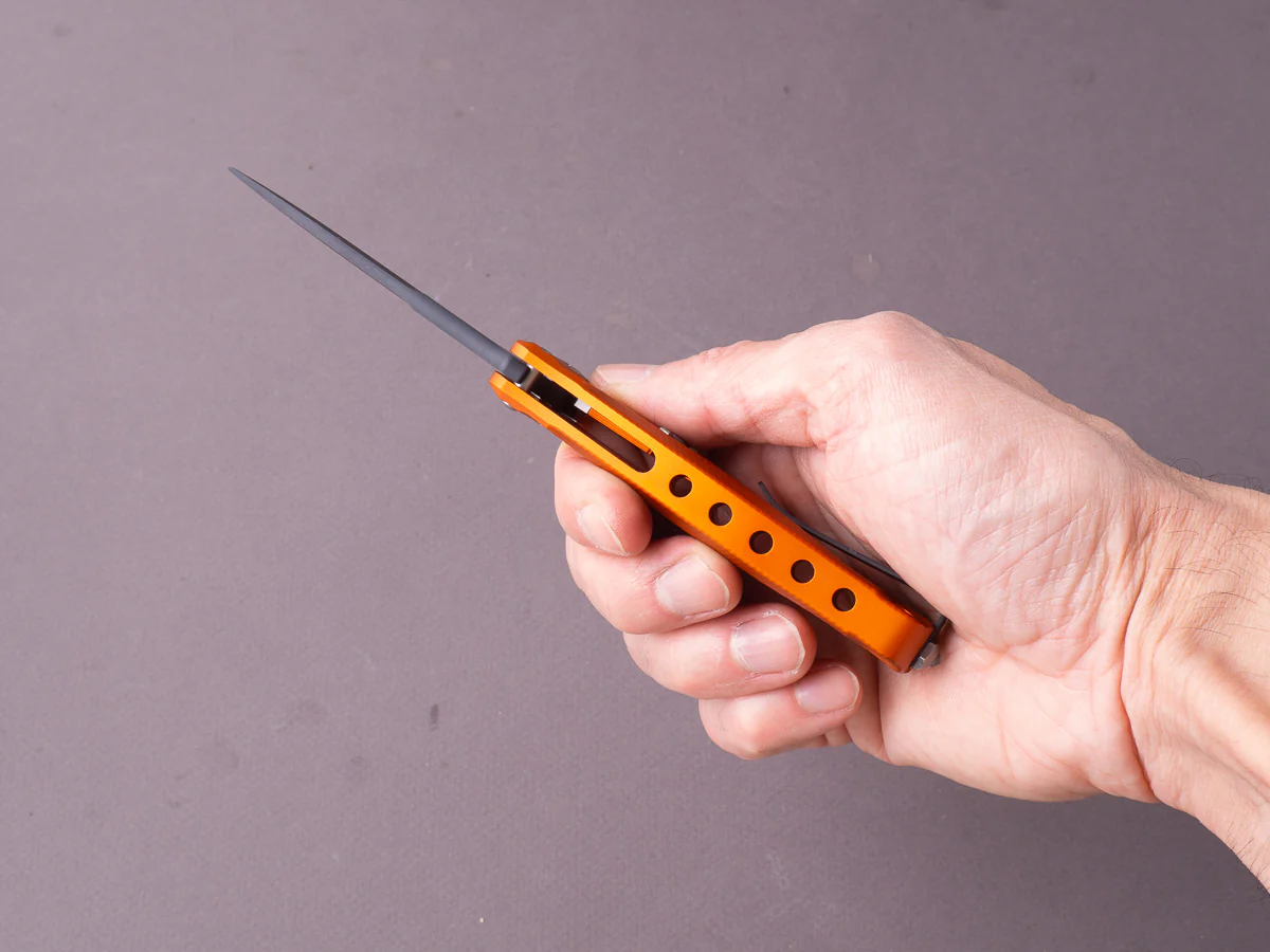 lionSTEEL - SOLID Folding Knife - SR22 - Sleipner - 75mm - Frame Lock - Orange Aluminum - Black Mil Spec - Image 8