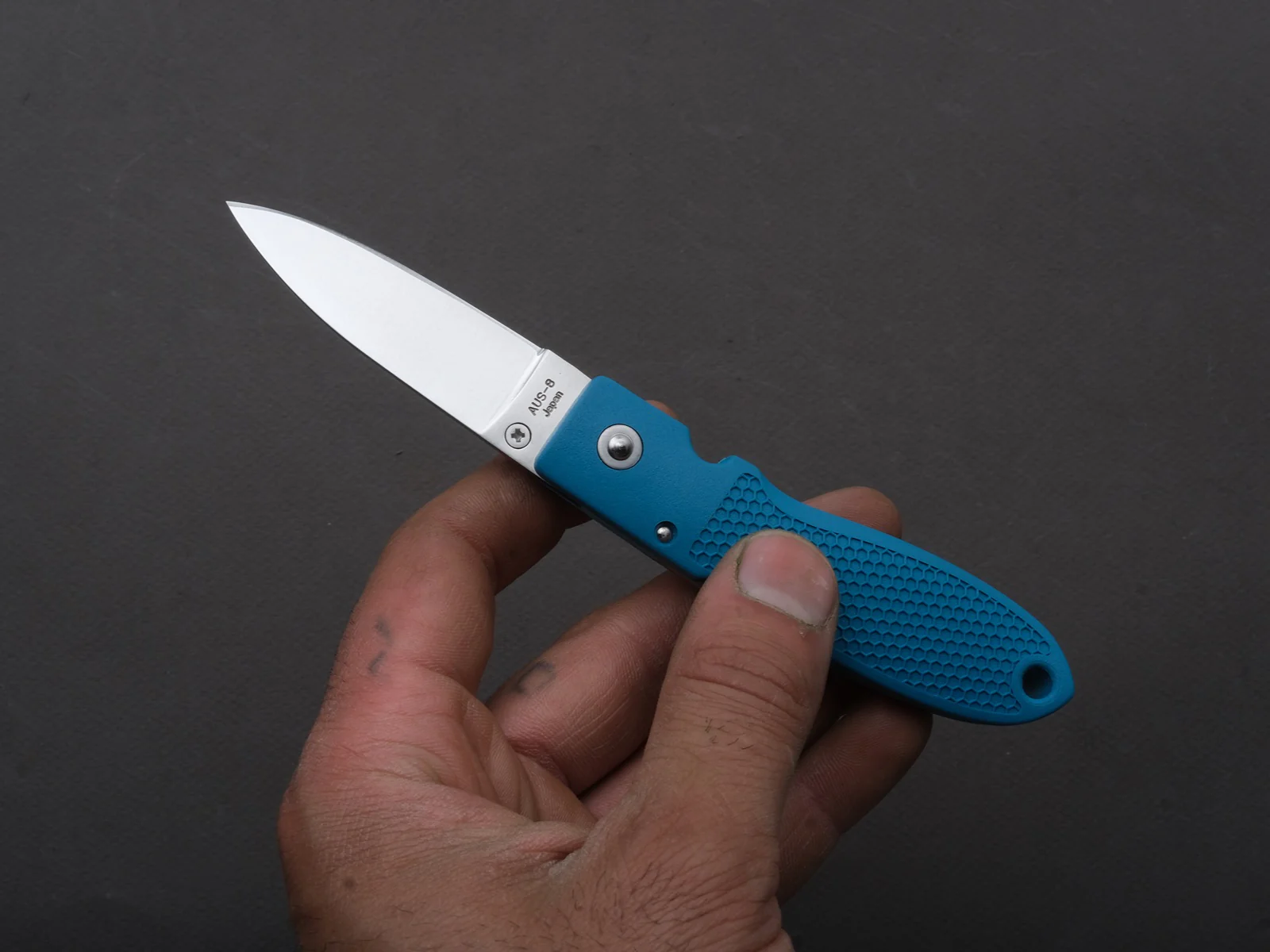 Moki - Folding - Coupe - Lock back - AUS-8 - 54mm - Grayish Blue Grilon Handle - Image 3