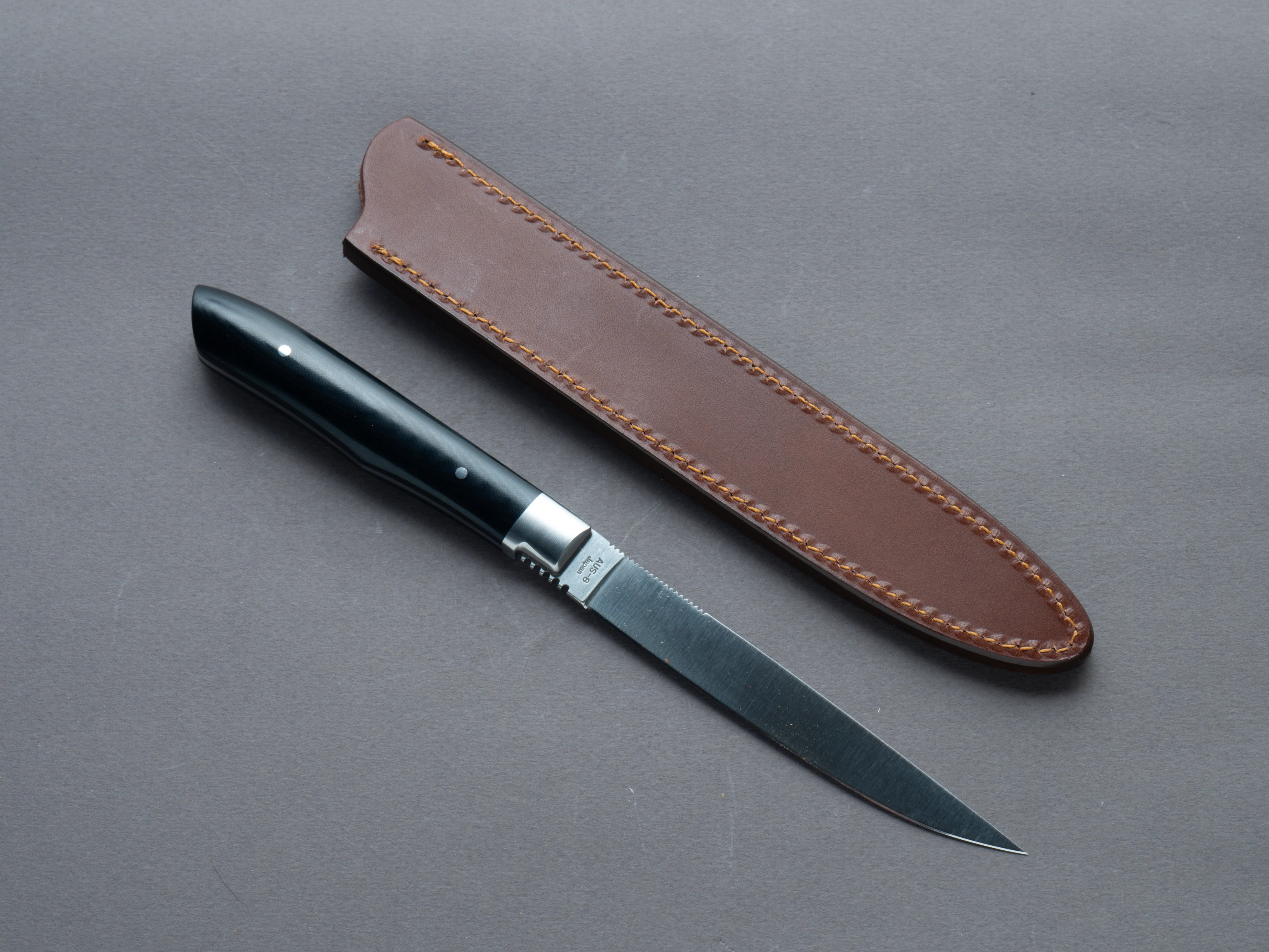MOKI - Steak Knife - AUS-8 - Migaki - 100mm - Linen Micarta Handle