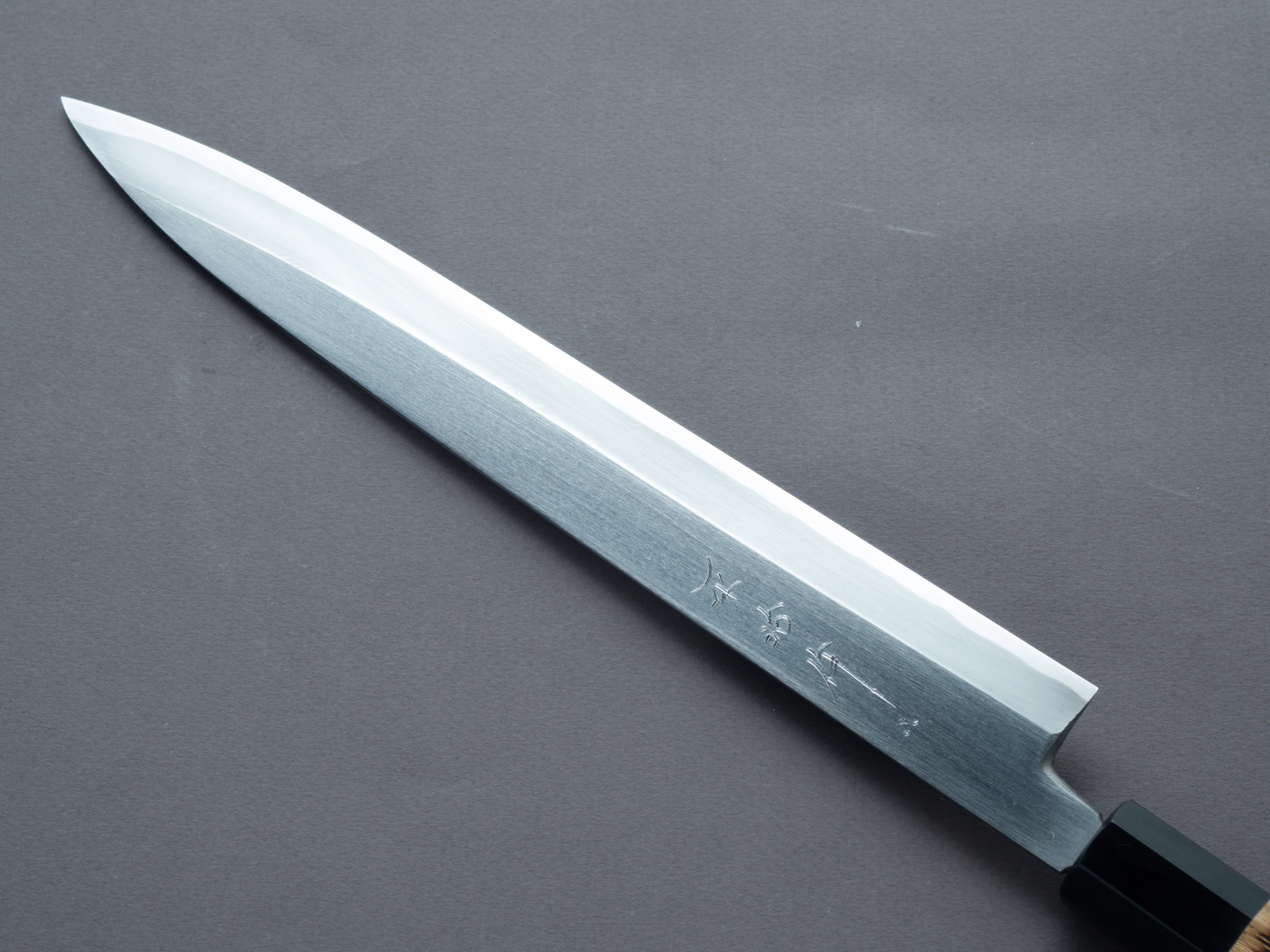 Nakaya Heiji - Semi-Stainless - Migaki - 300mm Yanagiba - Burnt Chestnut Handle - Image 4