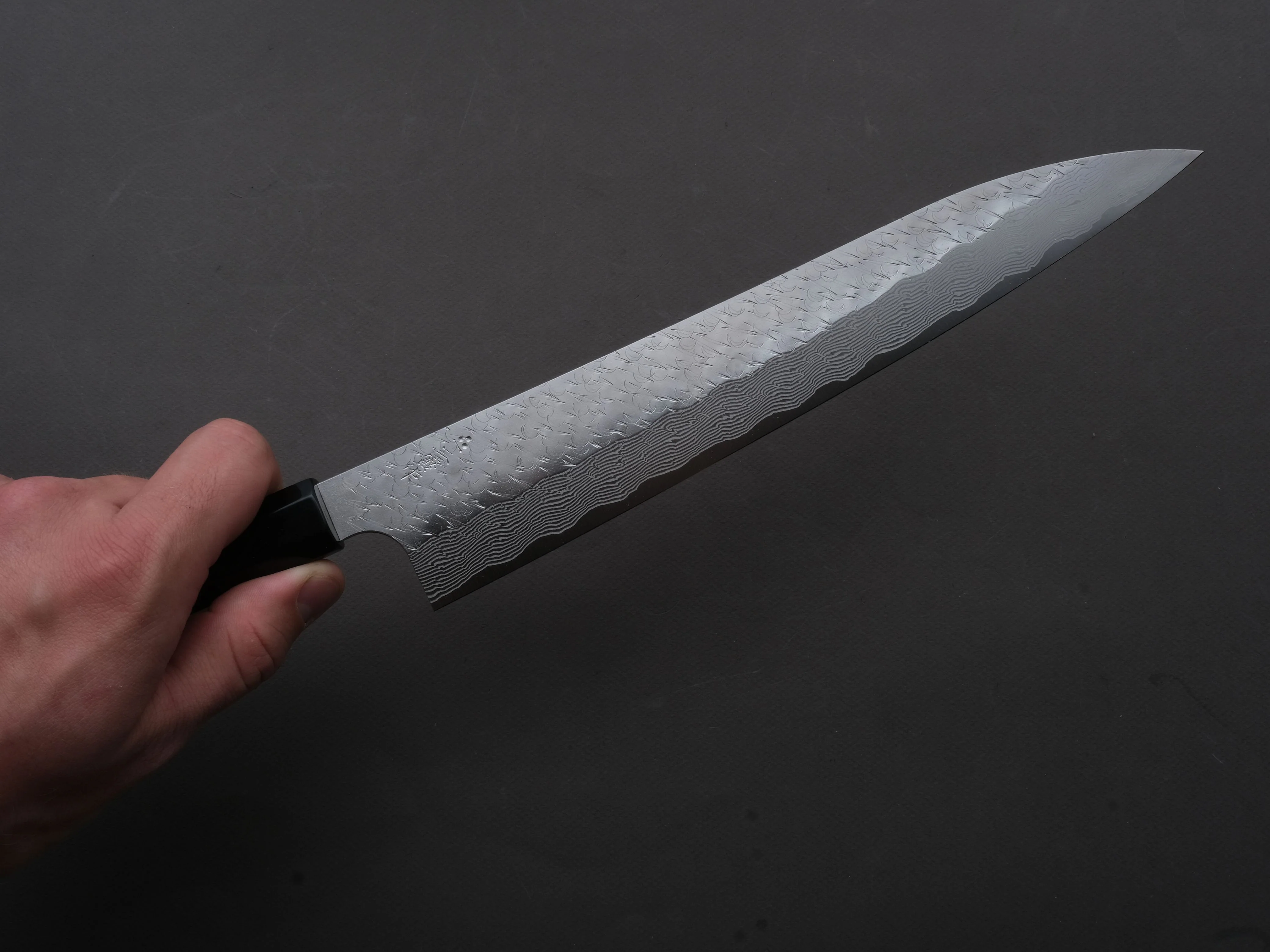 Nigara Hamono - SPG STRIX - Tsuchime Damascus - Sujihiki - 270mm - Ebony Handle - Image 3