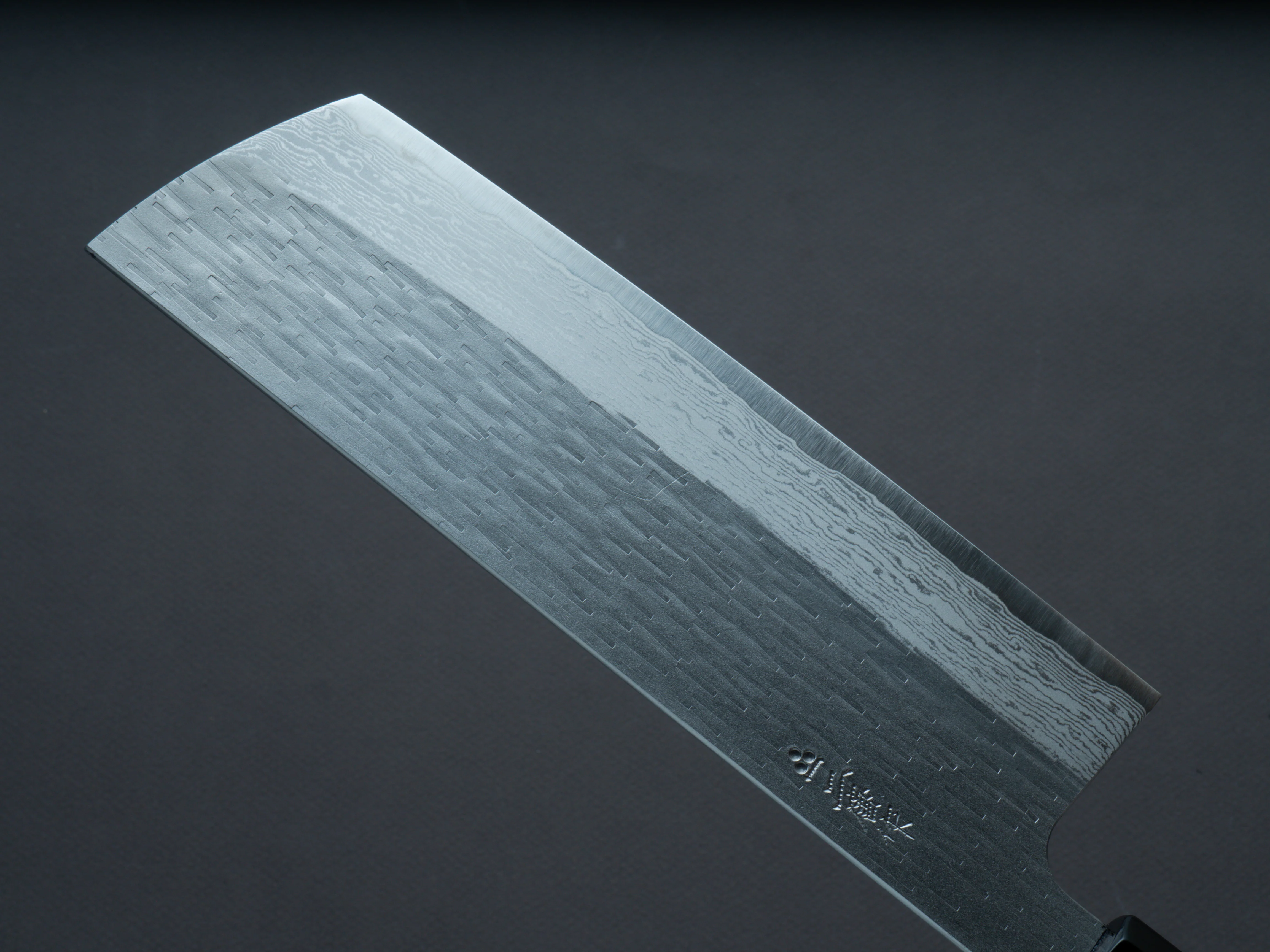Nigara Hamono- VG XEOS - Tsuchime Damascus - Nakiri - 180mm - Ebony Handle - Image 4