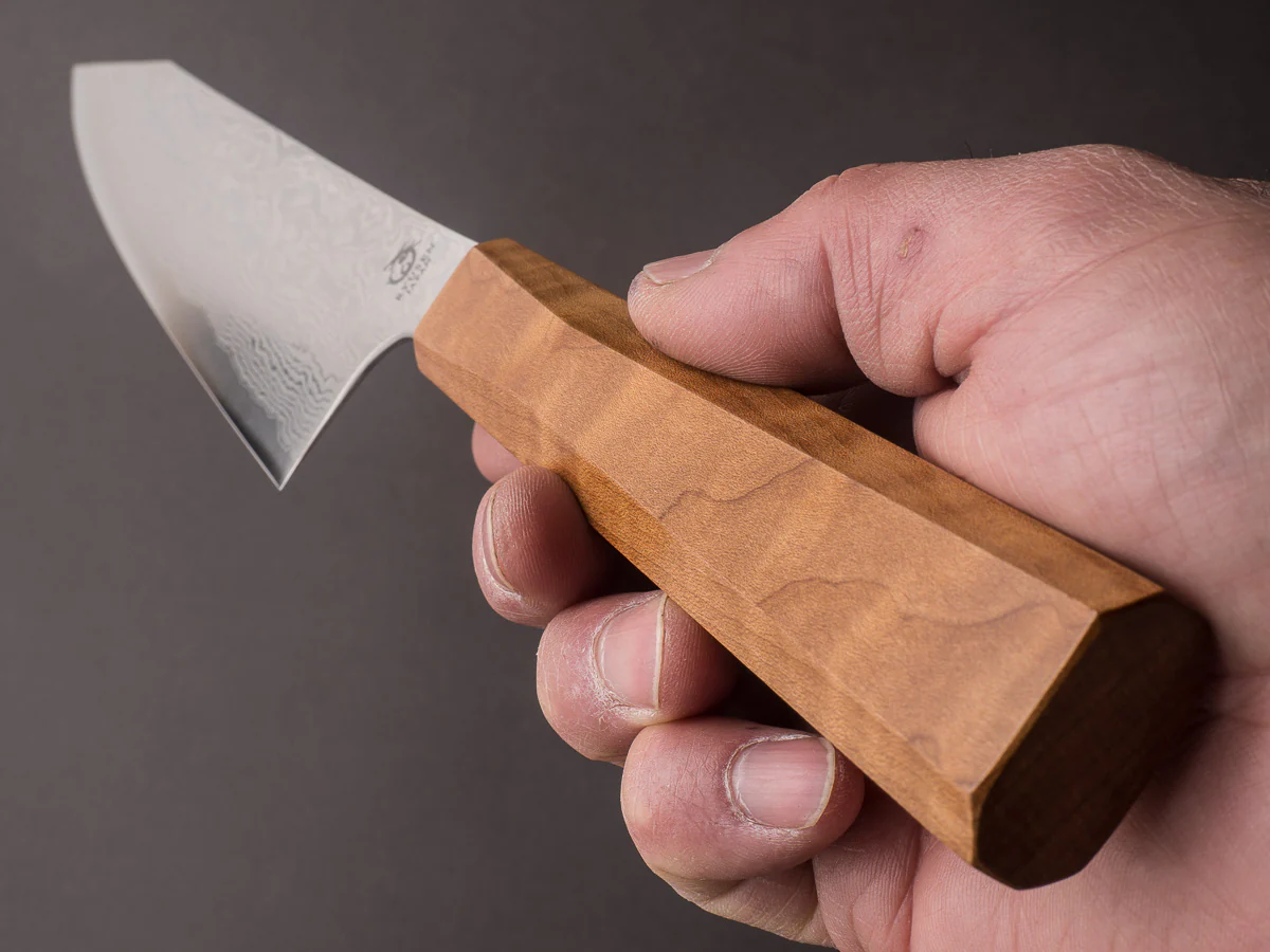 RYUSEN - FUKAKURYU - ATS314 Damascus - 210mm Kiritsuke Gyuto - Mono Curly Maple Handle - Image 10