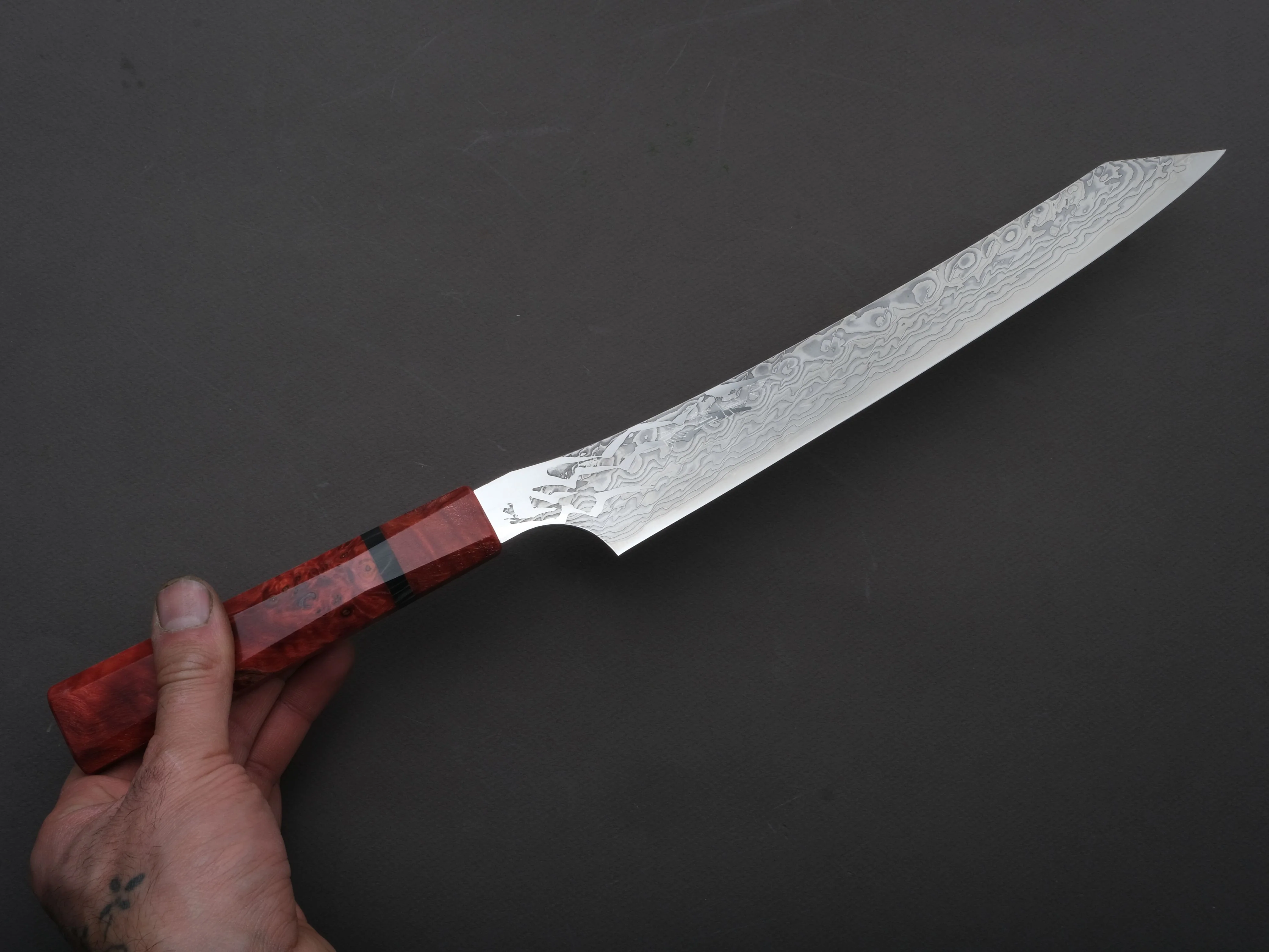Ryusen - GURENHIRYU KAI - SPG STRIX - Nickel Damascus - Sujihiki - 260mm - Poplar Handle - Image 3