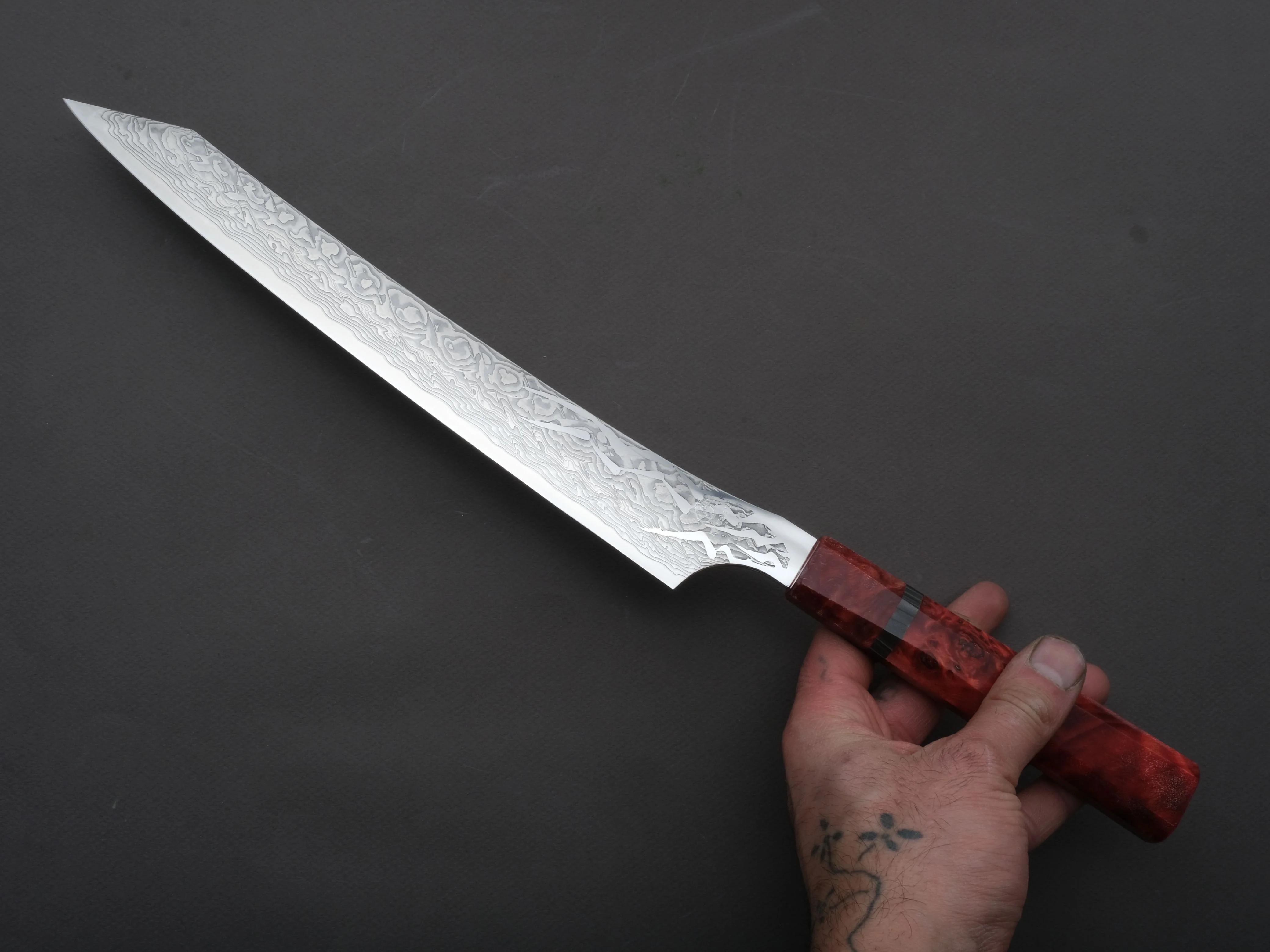 Ryusen - GURENHIRYU KAI - SPG STRIX - Nickel Damascus - Sujihiki - 260mm - Poplar Handle - Image 4