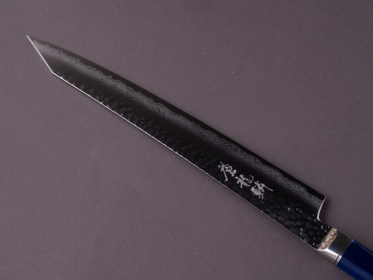 RYUSEN - SOURYURIN - VG10W - Tsuchime Damascus - Sujihiki - 260mm - Blue Poly Resin Hybrid Handle - Image 3