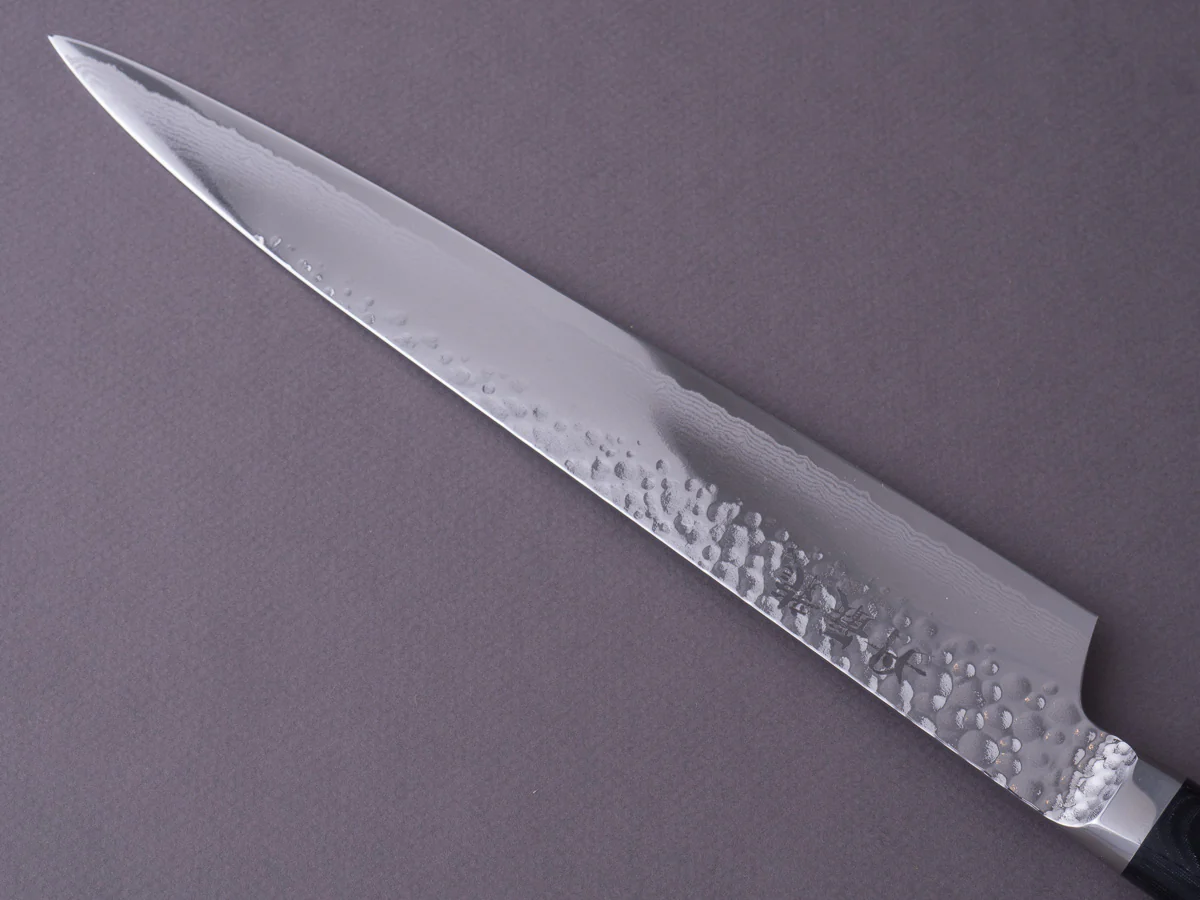 RYUSEN - TANGANRYU - VG10 - Tsuchime Damascus - Sujihiki - 240mm - Micarta Hybrid Handle - Image 14
