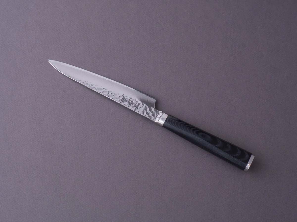 RYUSEN - TANGANRYU - VG10 - Tsuchime Damascus - Petty - 135mm - Micarta Hybrid Handle - Image 10