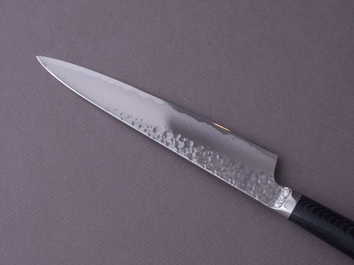 RYUSEN - TANGANRYU - VG10 - Tsuchime Damascus - Petty - 135mm - Micarta Hybrid Handle - Image 11