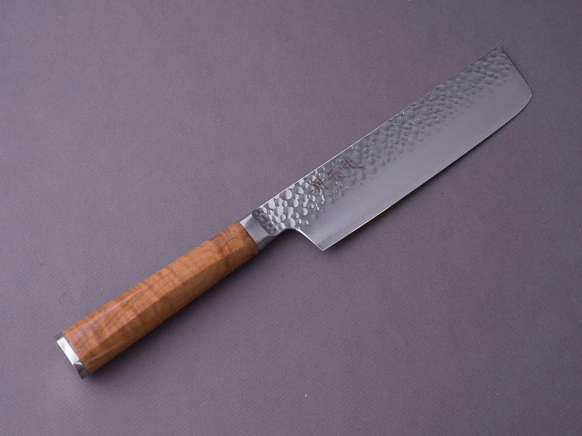 RYUSEN - TANGANRYU - VG10 Tsuchime Damascus - 160mm Nakiri - Maple Hybrid Handle