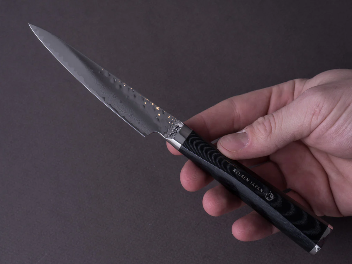 Ryusen - TANGANRYU - VG10 - Tsuchime Damascus - Paring - 105mm - Micarta Hybrid Handle - Image 6