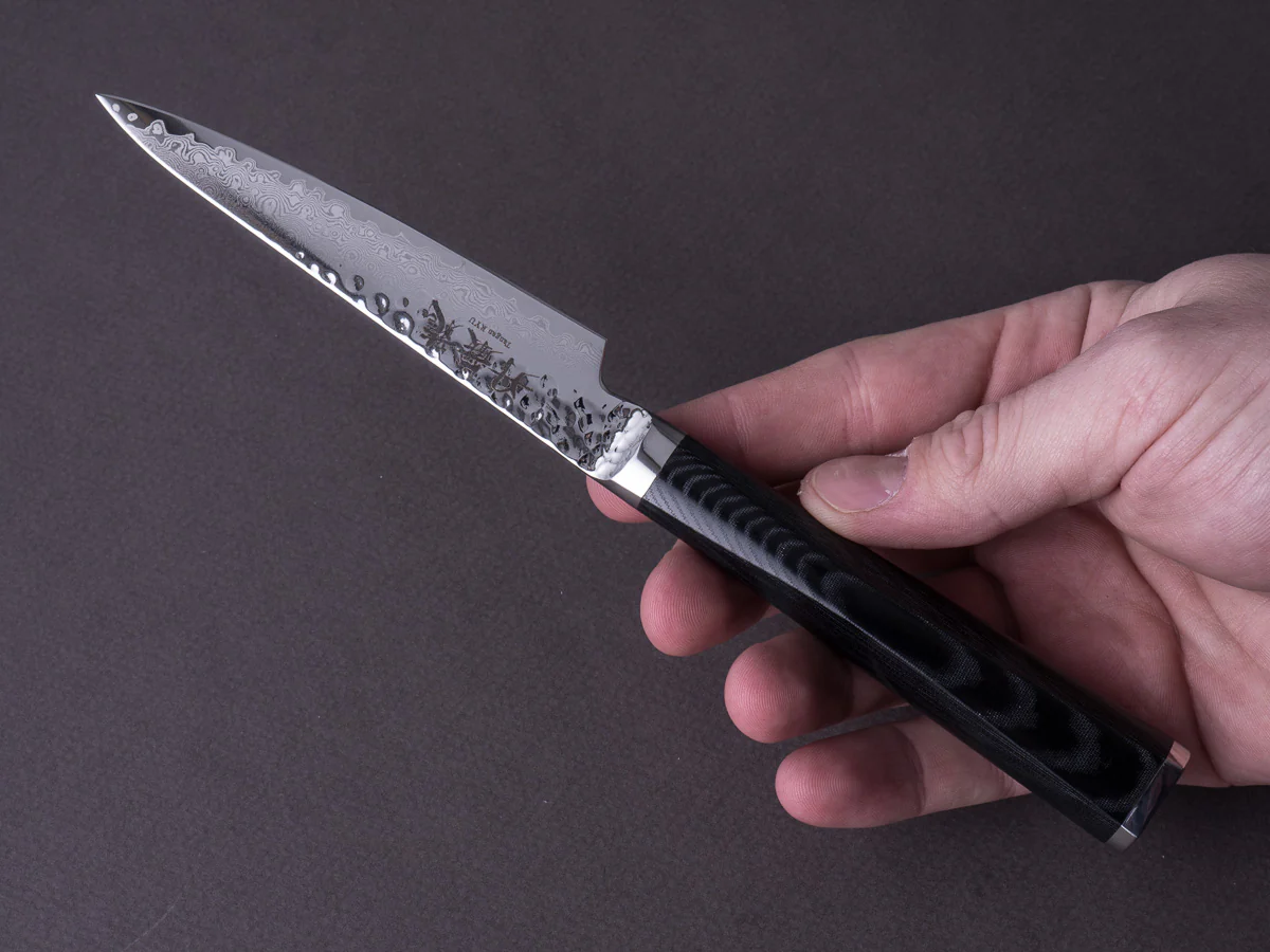 Ryusen - TANGANRYU - VG10 - Tsuchime Damascus - Paring - 105mm - Micarta Hybrid Handle - Image 7